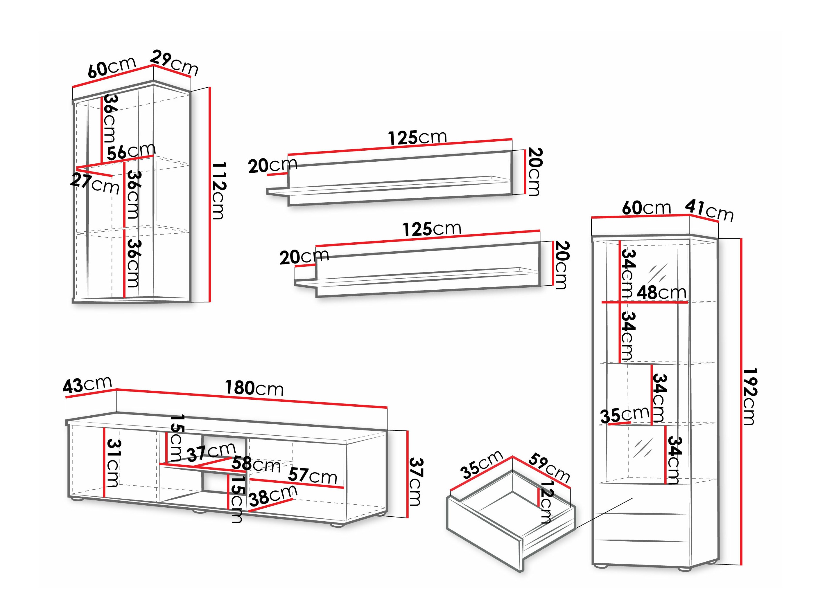 Conjunto para sala de estar Tornola 114 (Branco + Branco brilhante)
