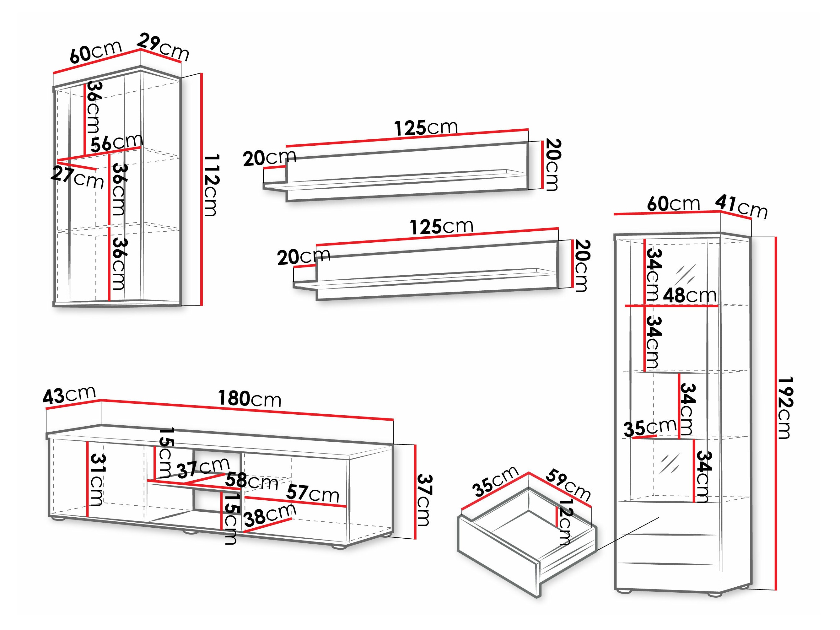Conjunto para sala de estar Tornola 114 (Preto + Preto brilhante)
