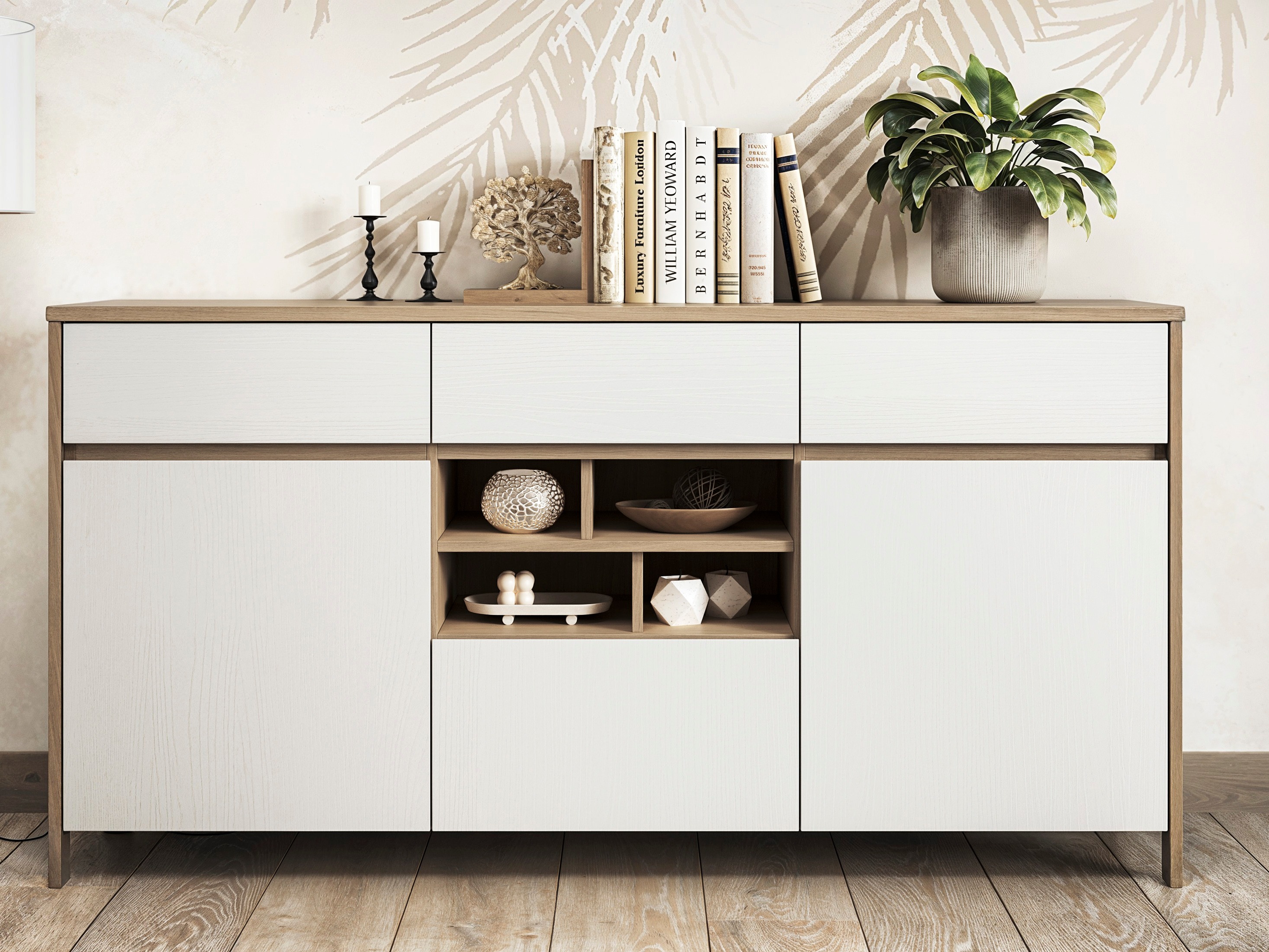 Cómoda Fermaru 104 (Branco + Carvalho)