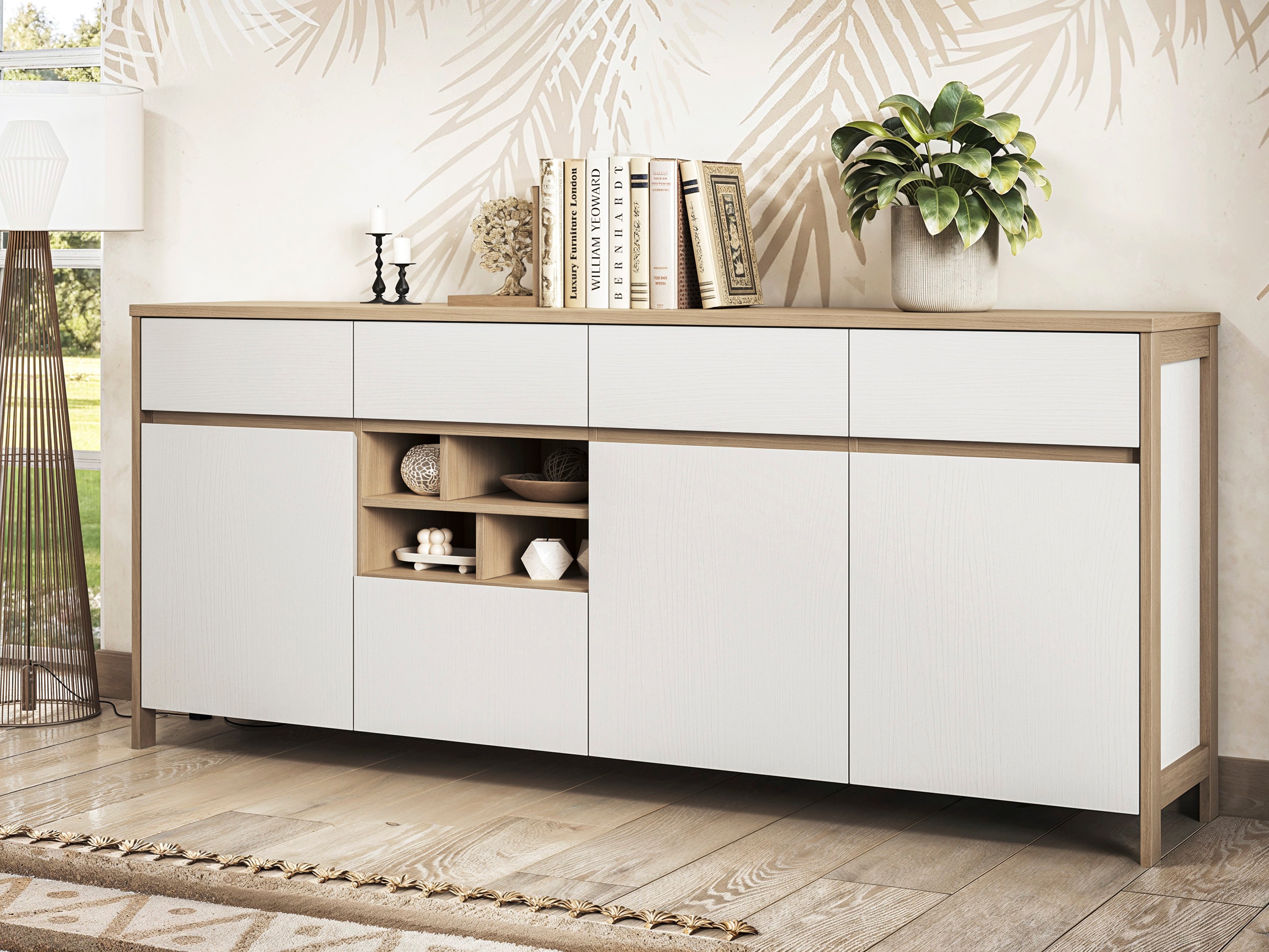 Cómoda Fermaru 105 (Branco + Carvalho)