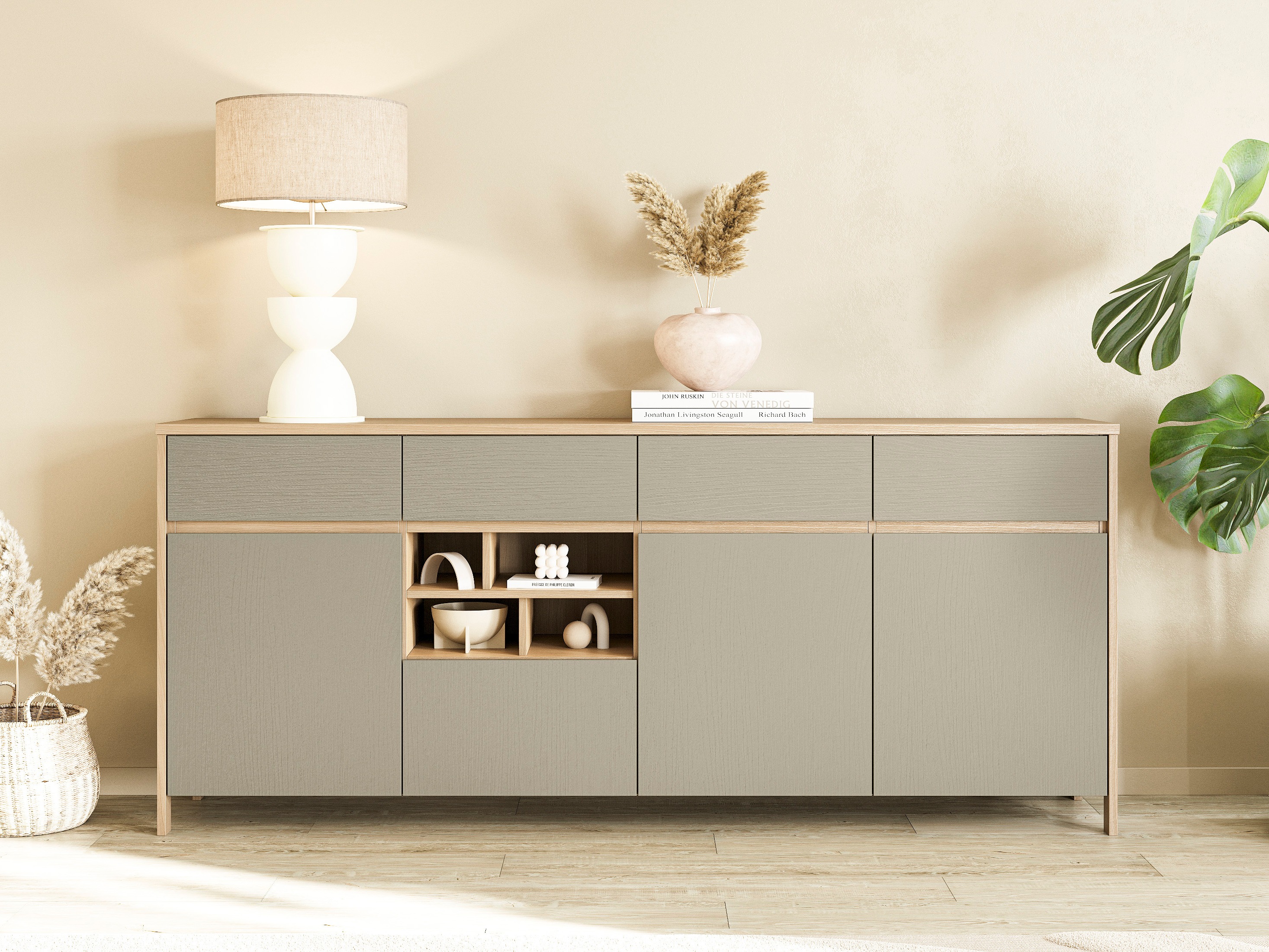 Cómoda Fermaru 105 (Verde empoeirado + Carvalho)