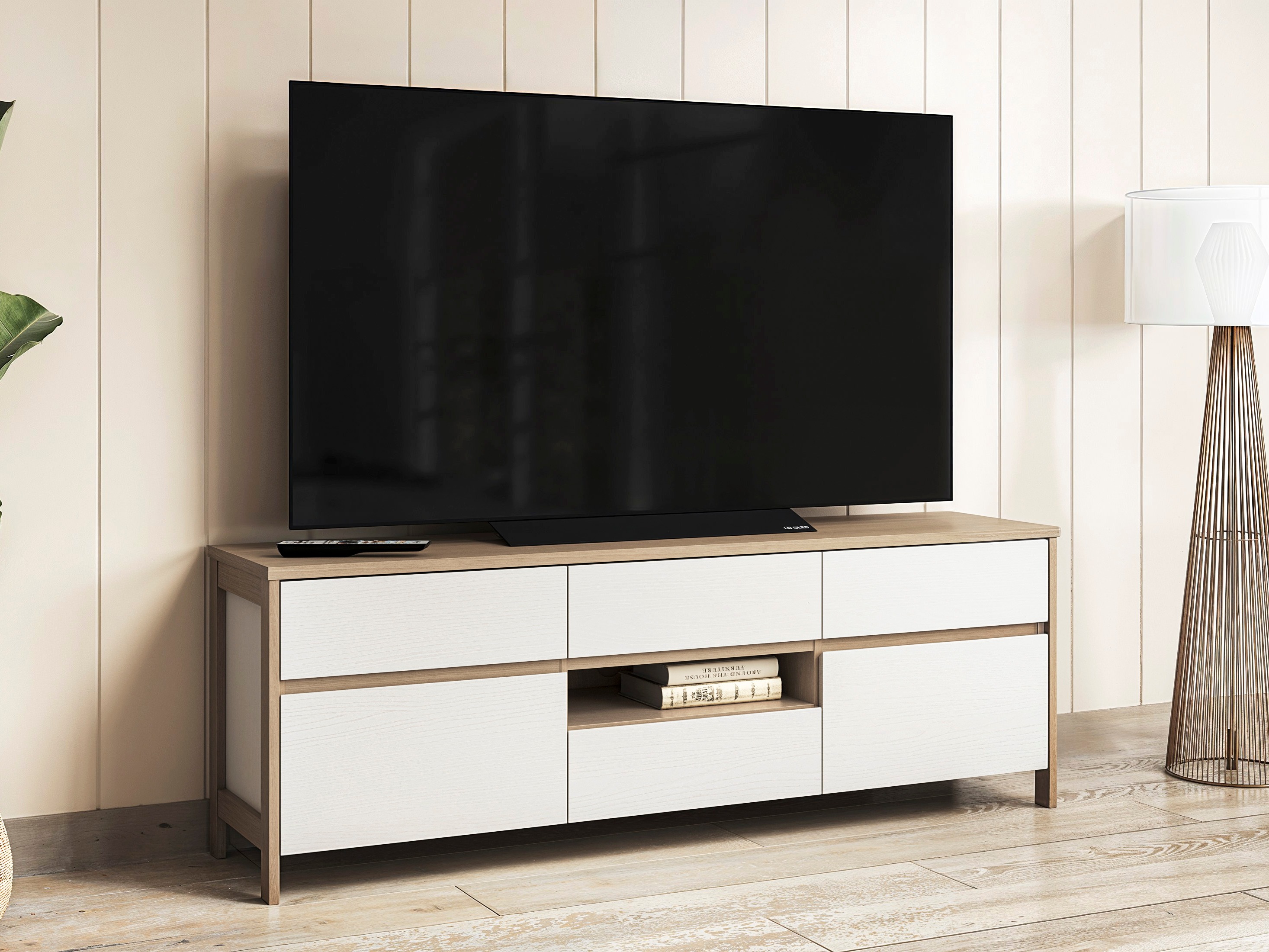 Móvel de TV Fermaru 102 (Branco + Carvalho)
