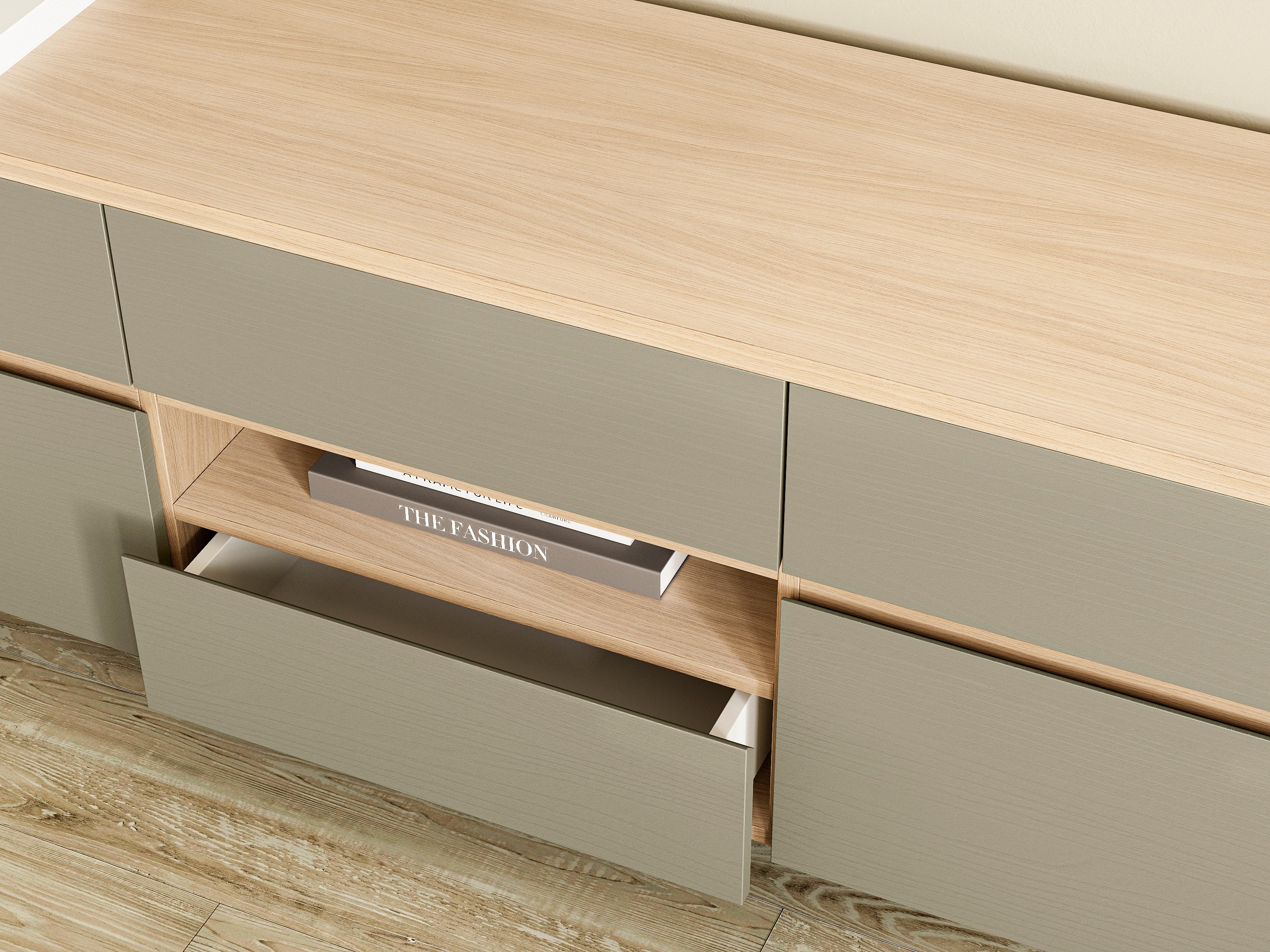 Móvel de TV Fermaru 102 (Verde empoeirado + Carvalho)