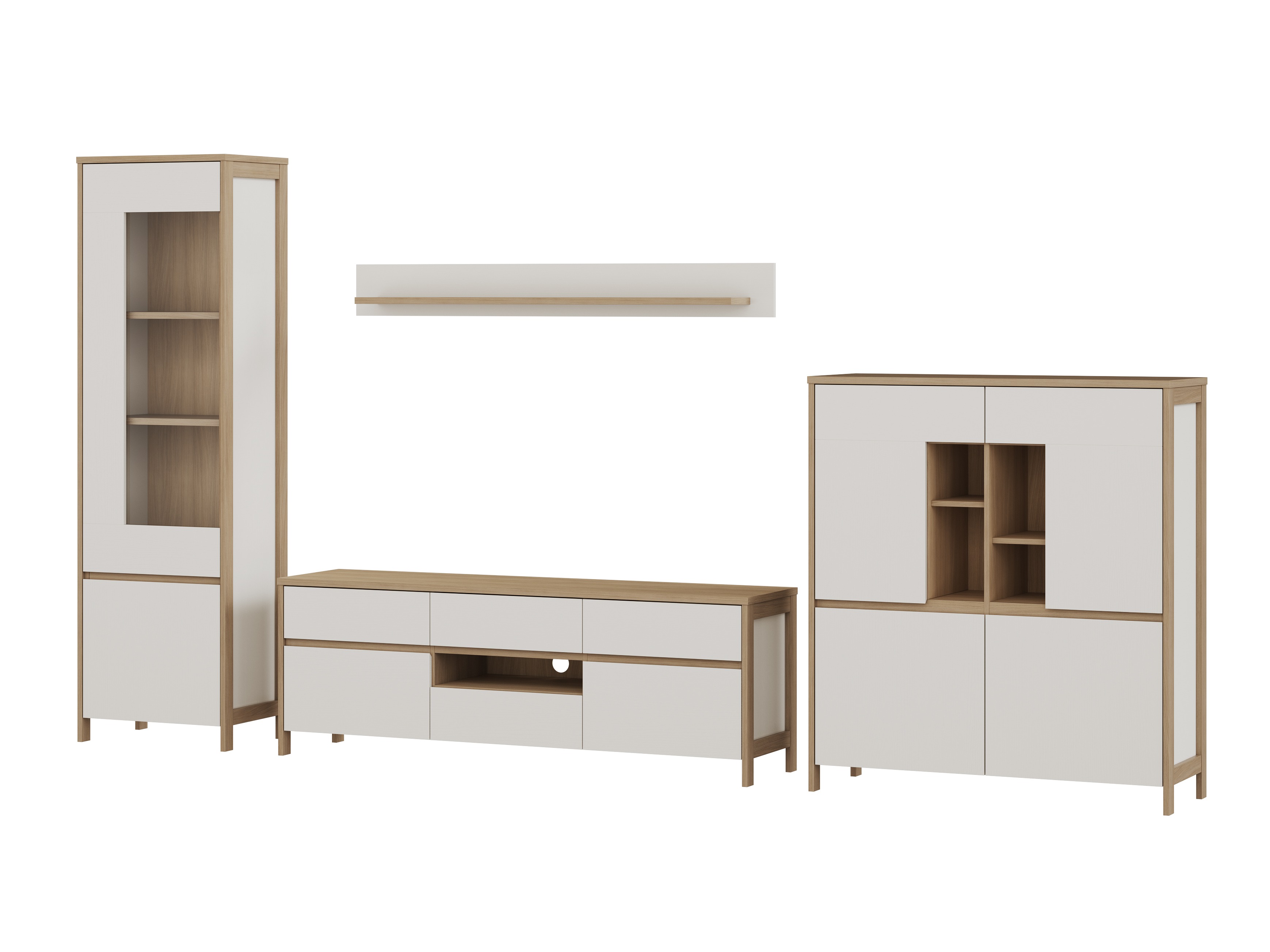 Conjunto para sala de estar Fermaru 110 (Branco + Carvalho)