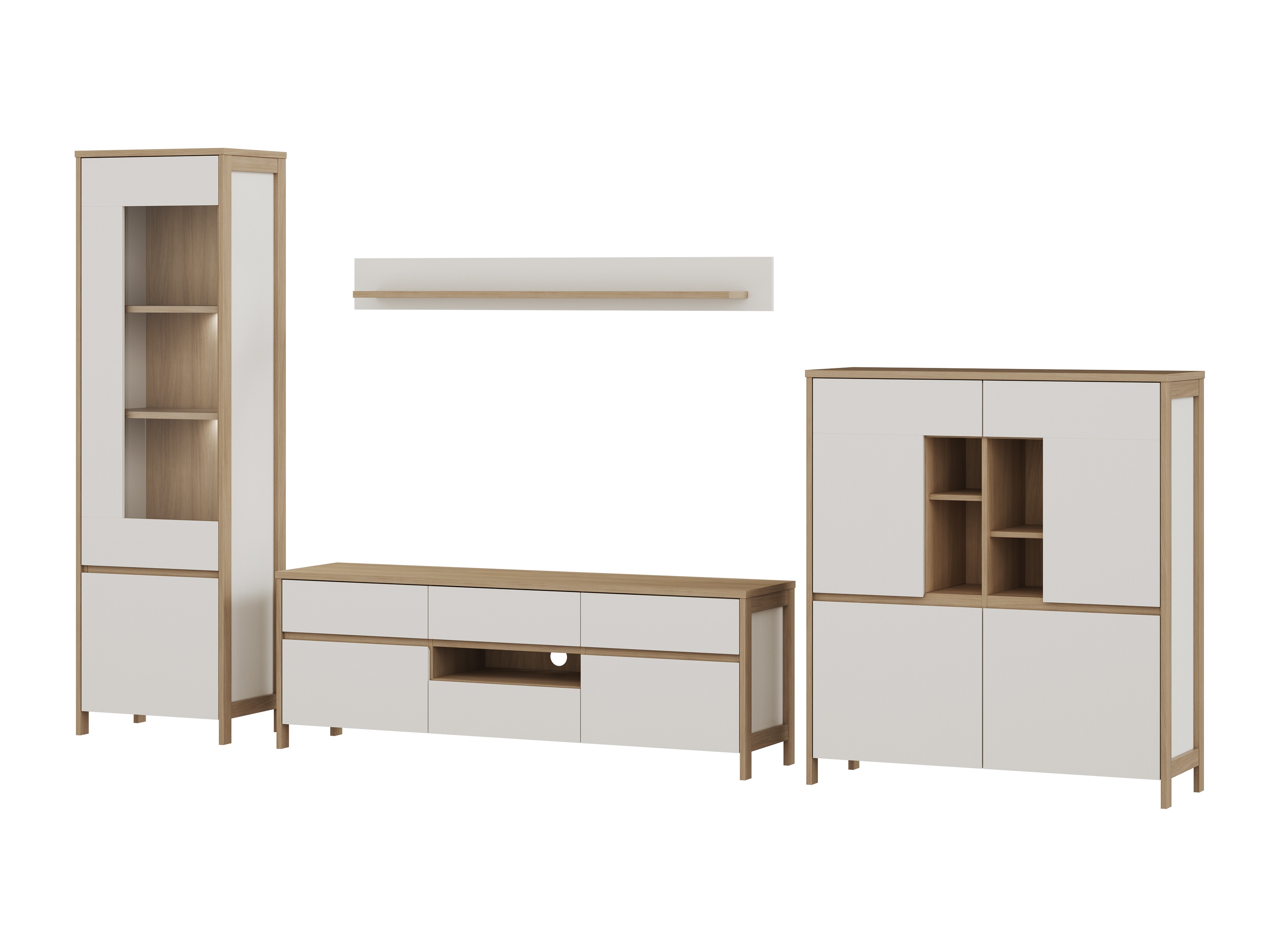 Conjunto para sala de estar Fermaru 110 (Branco + Carvalho)