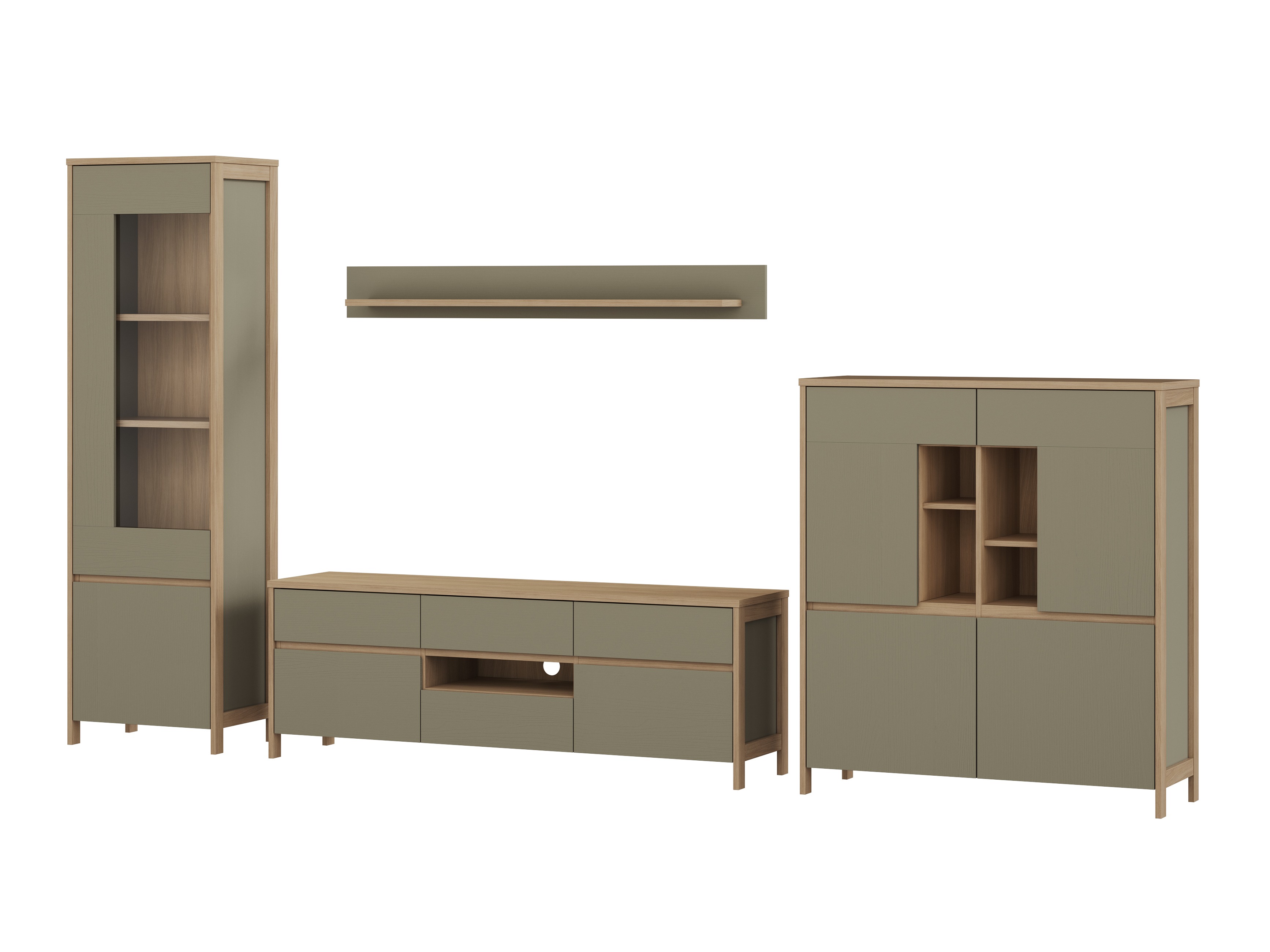 Conjunto para sala de estar Fermaru 110 (Verde empoeirado + Carvalho)