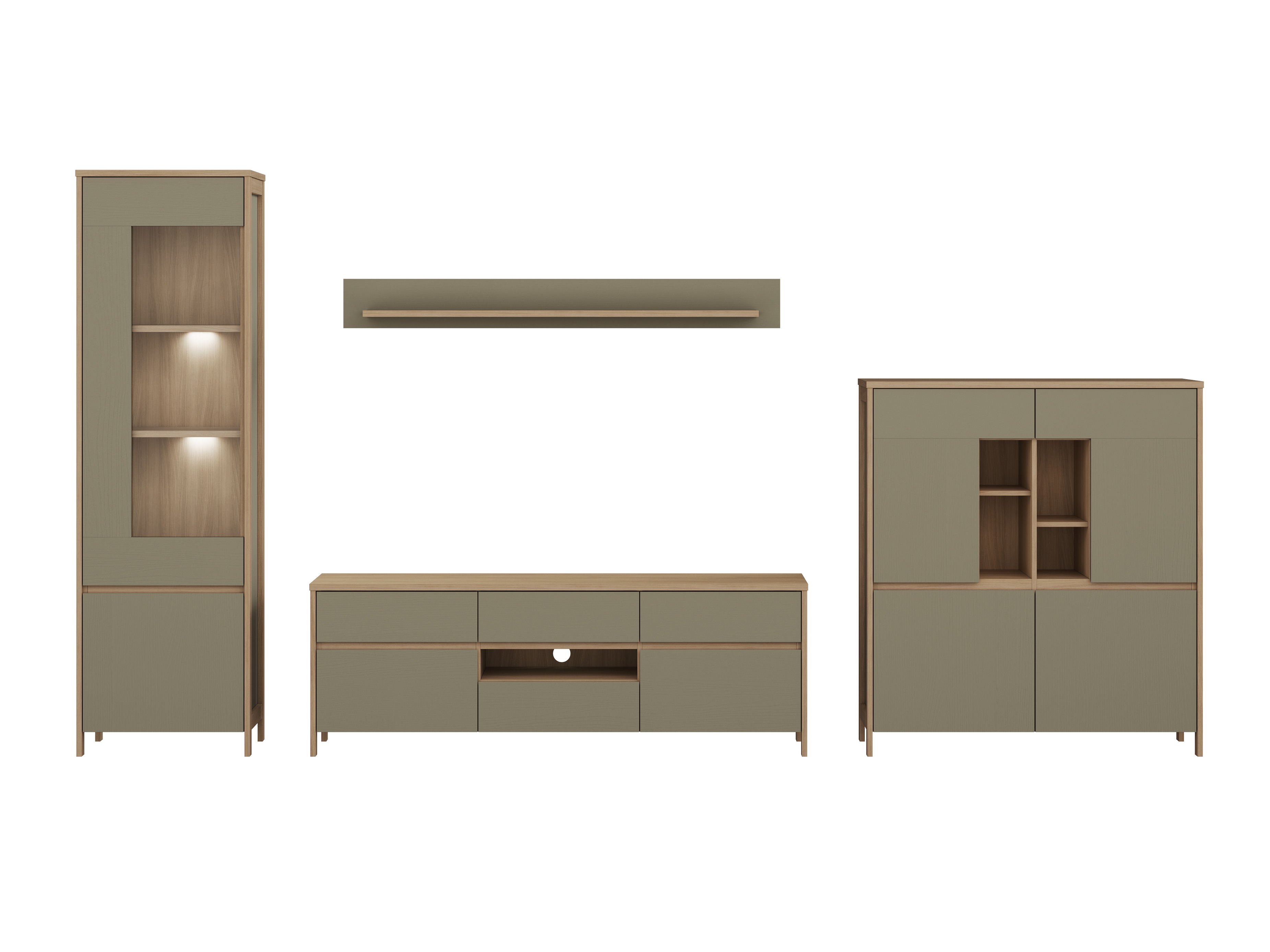 Conjunto para sala de estar Fermaru 110 (Verde empoeirado + Carvalho)