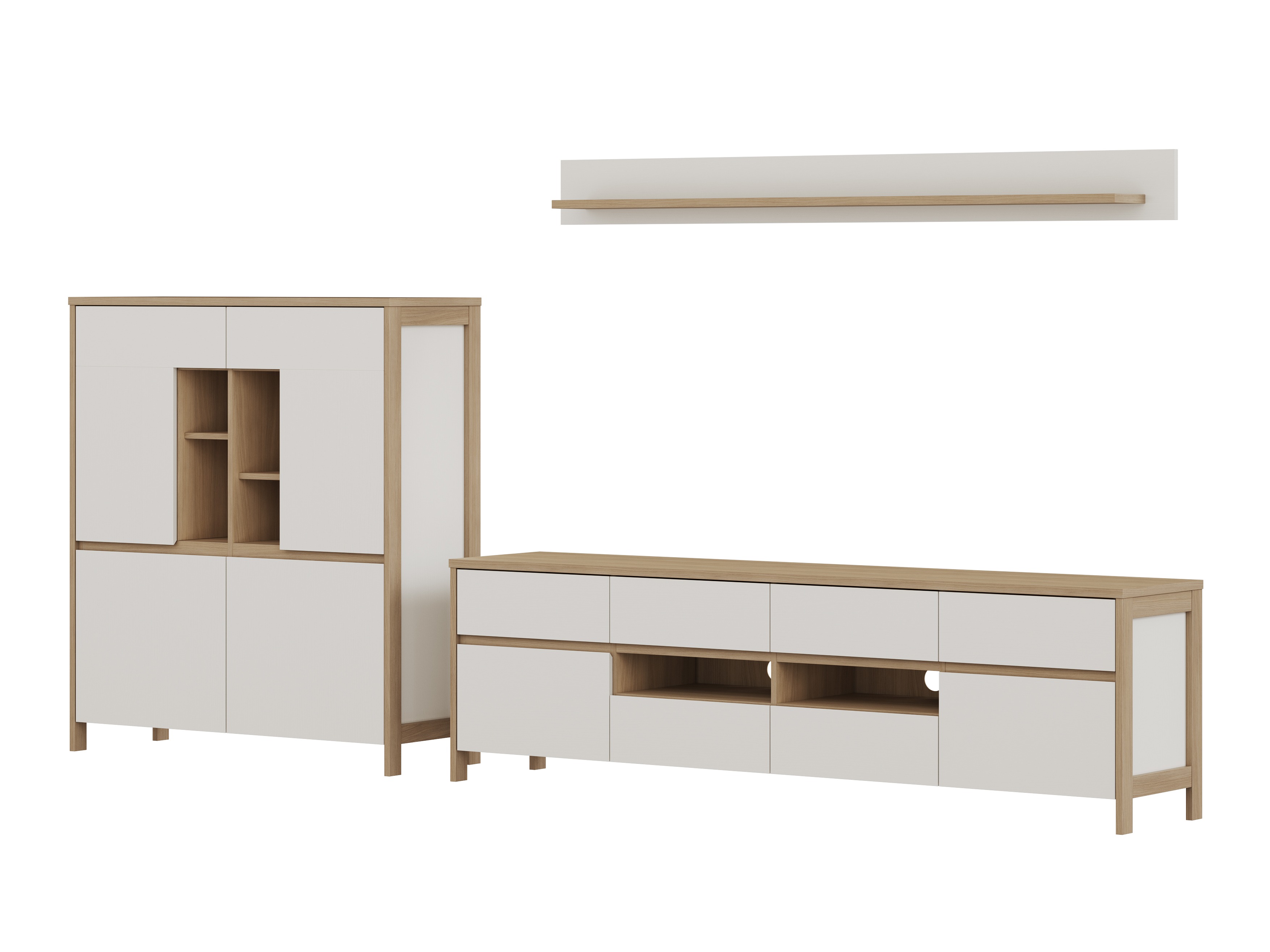 Conjunto para sala de estar Fermaru 112 (Branco + Carvalho)