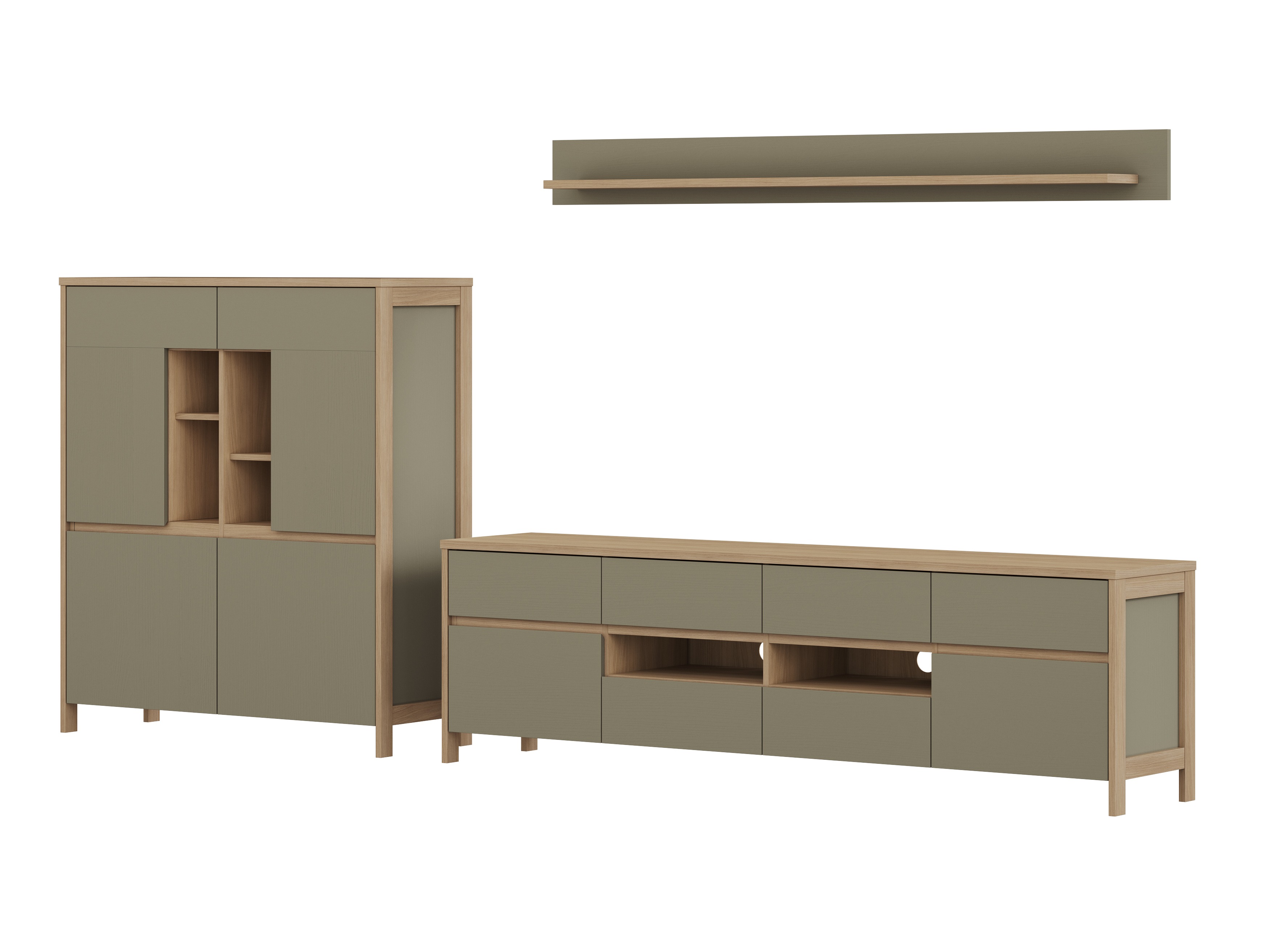 Conjunto para sala de estar Fermaru 112 (Verde empoeirado + Carvalho)