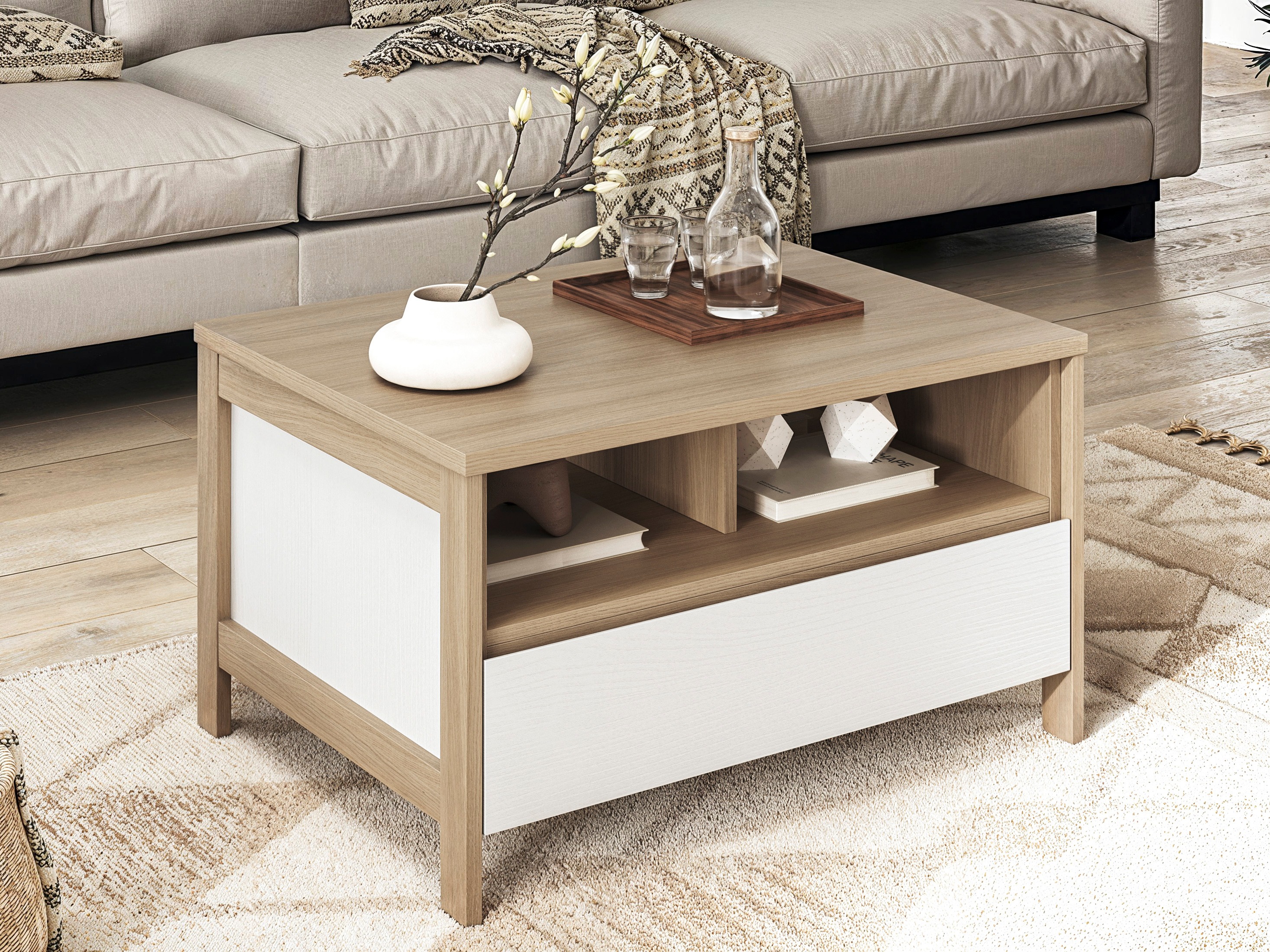 Mesa de centro Fermaru 107 (Branco + Carvalho)