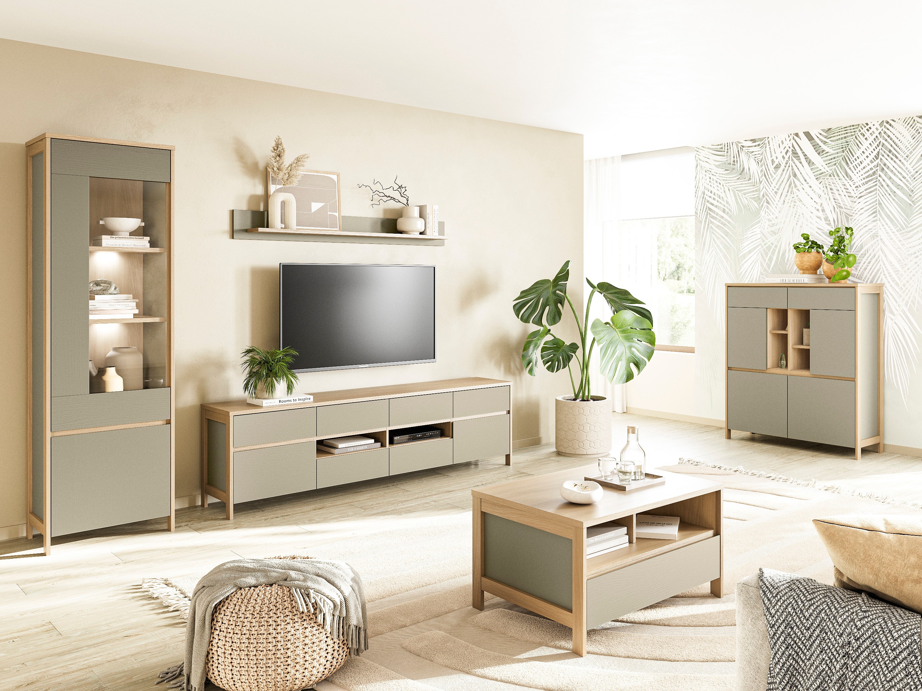 Mesa de centro Fermaru 107 (Verde empoeirado + Carvalho)