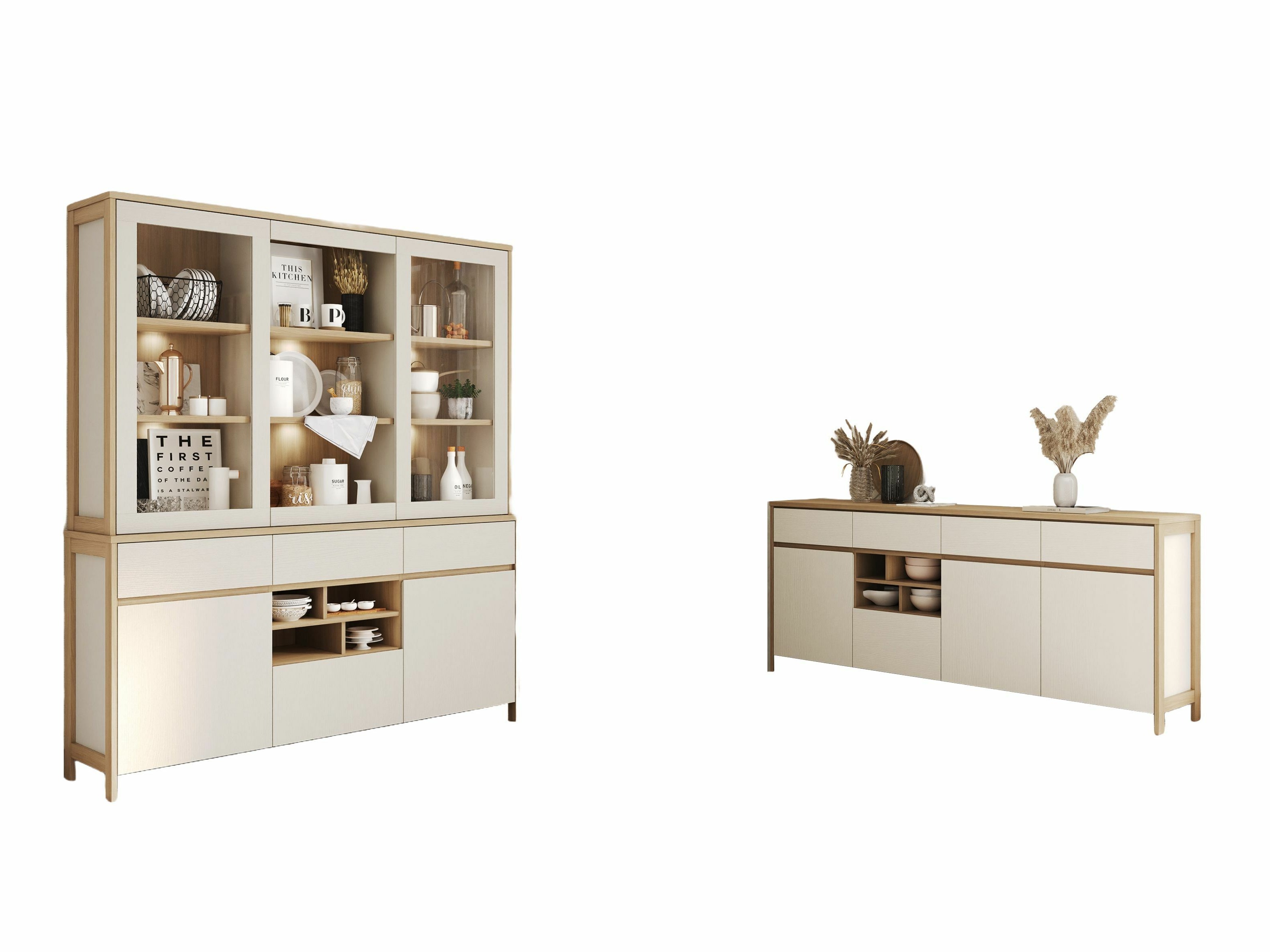 Conjunto de mobiliário Fermaru 114 (Branco + Carvalho)