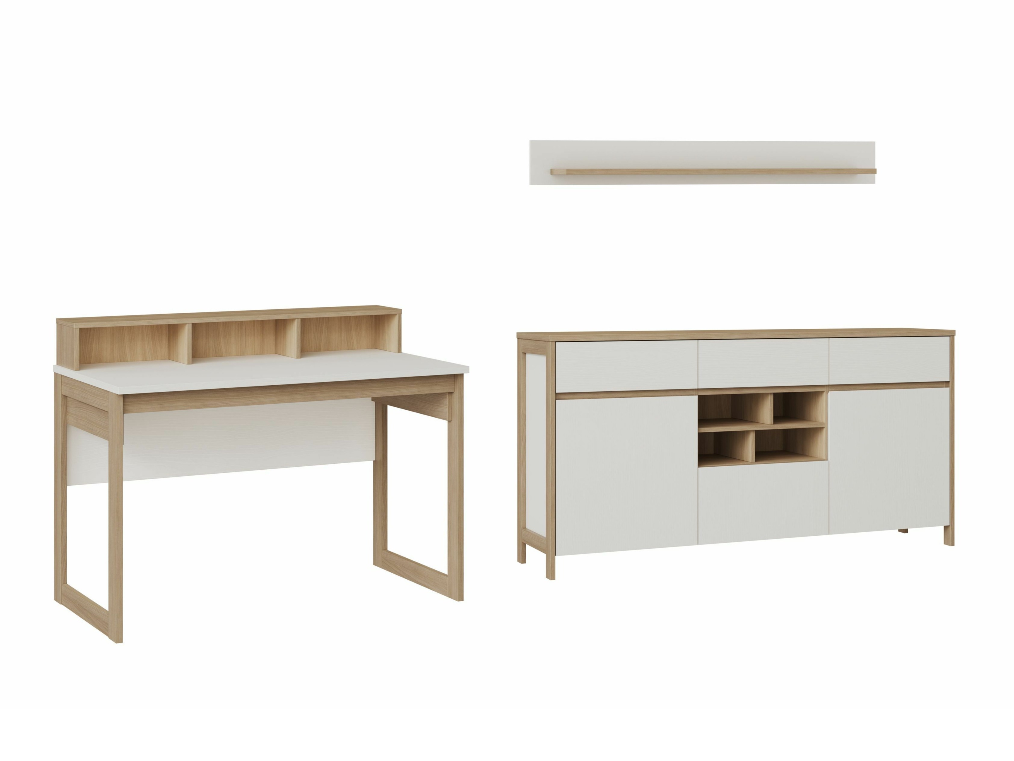 Conjunto para escritório em casa Fermaru 116 (Branco + Carvalho)