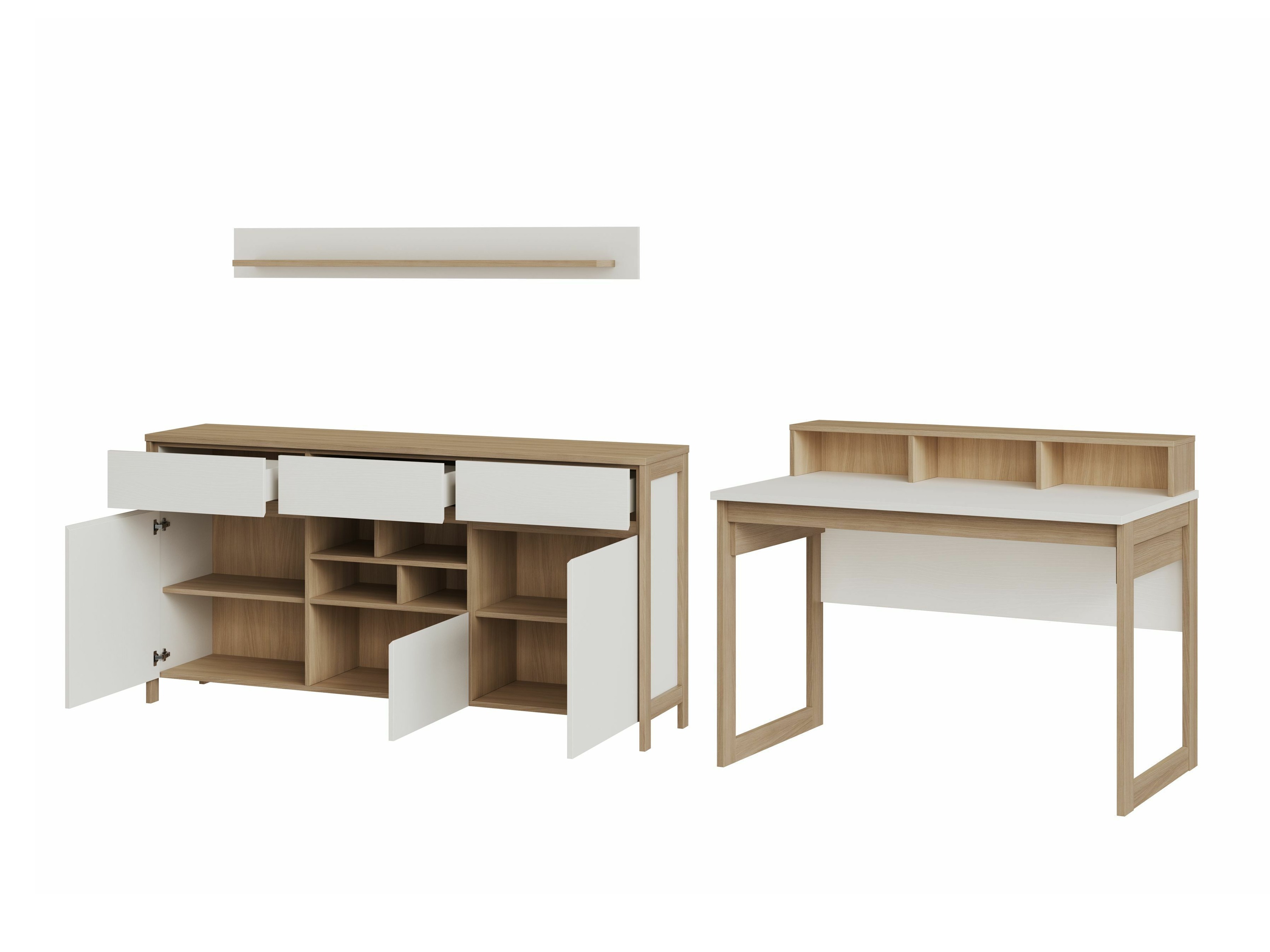 Conjunto para escritório em casa Fermaru 116 (Branco + Carvalho)