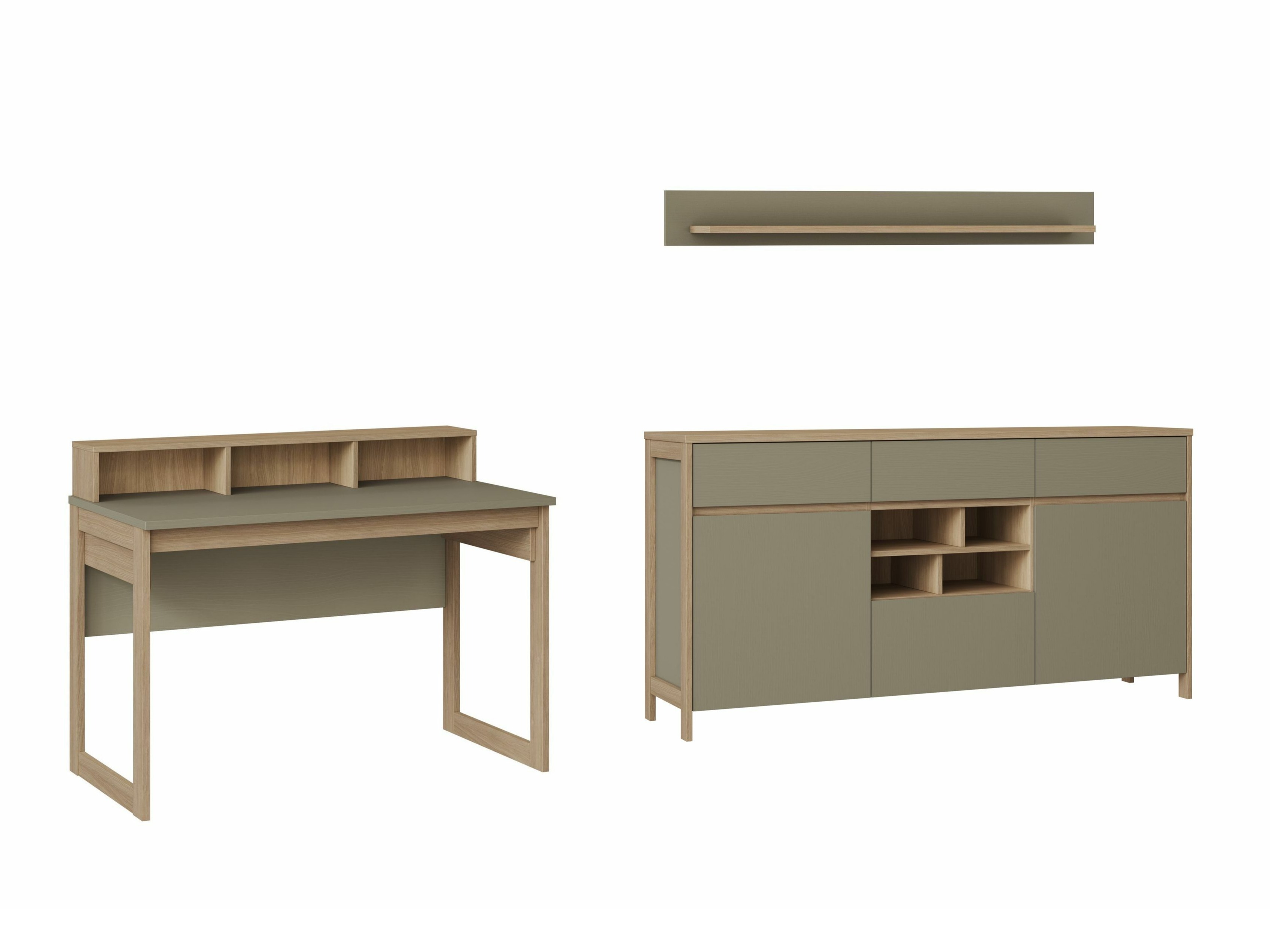 Conjunto para escritório em casa Fermaru 116 (Verde empoeirado + Carvalho)