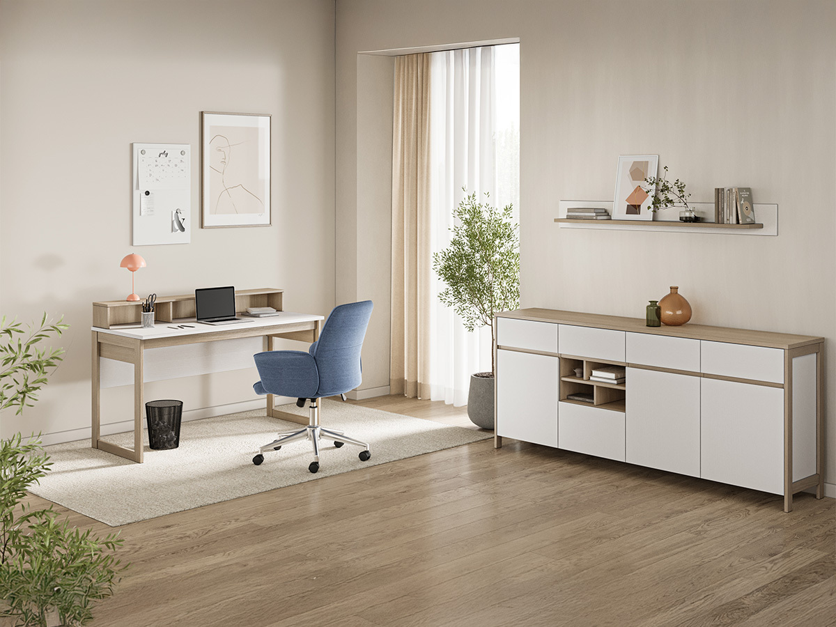 Conjunto para escritório em casa Fermaru 117 (Branco + Carvalho)