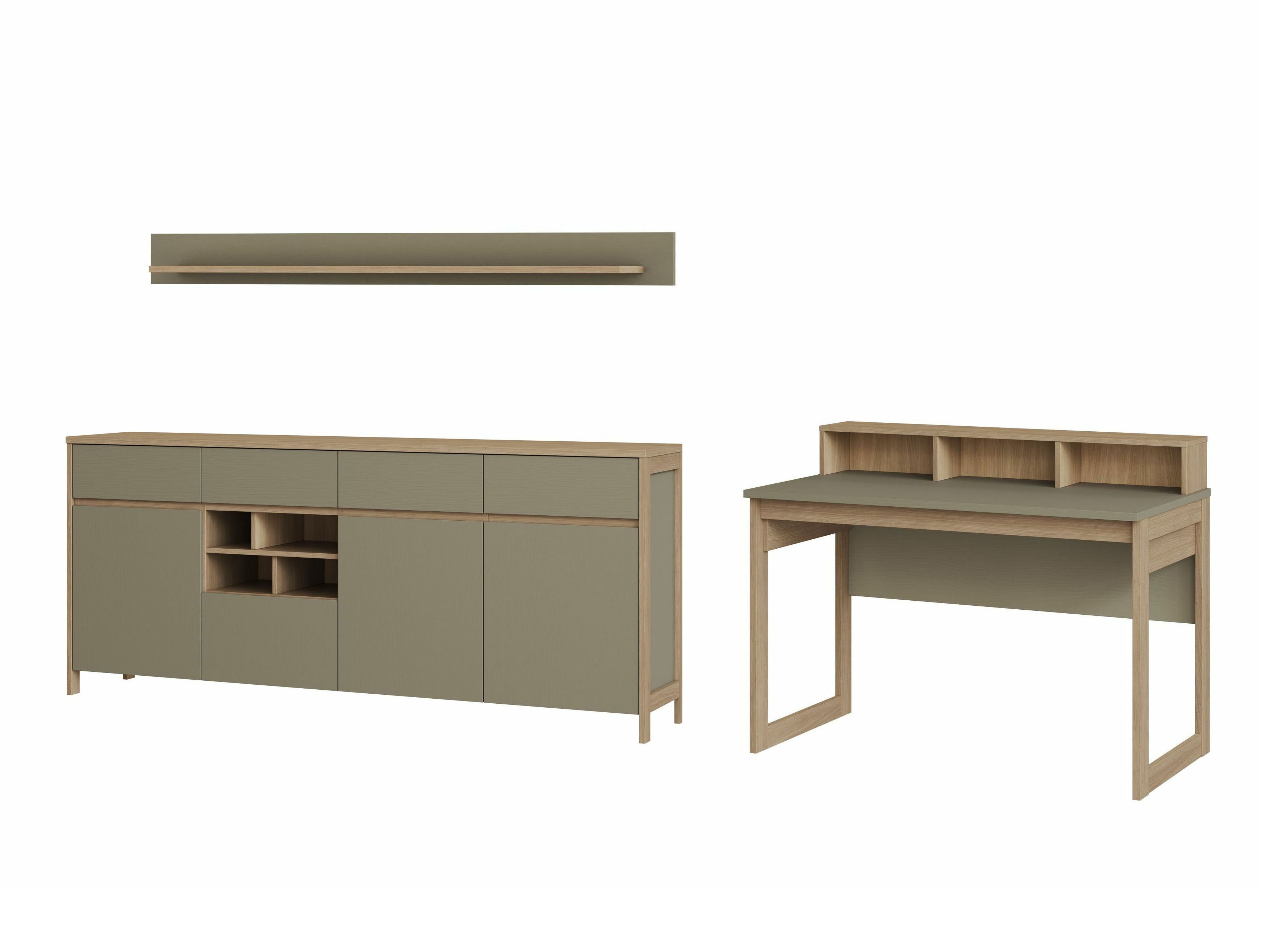 Conjunto para escritório em casa Fermaru 117 (Verde empoeirado + Carvalho)