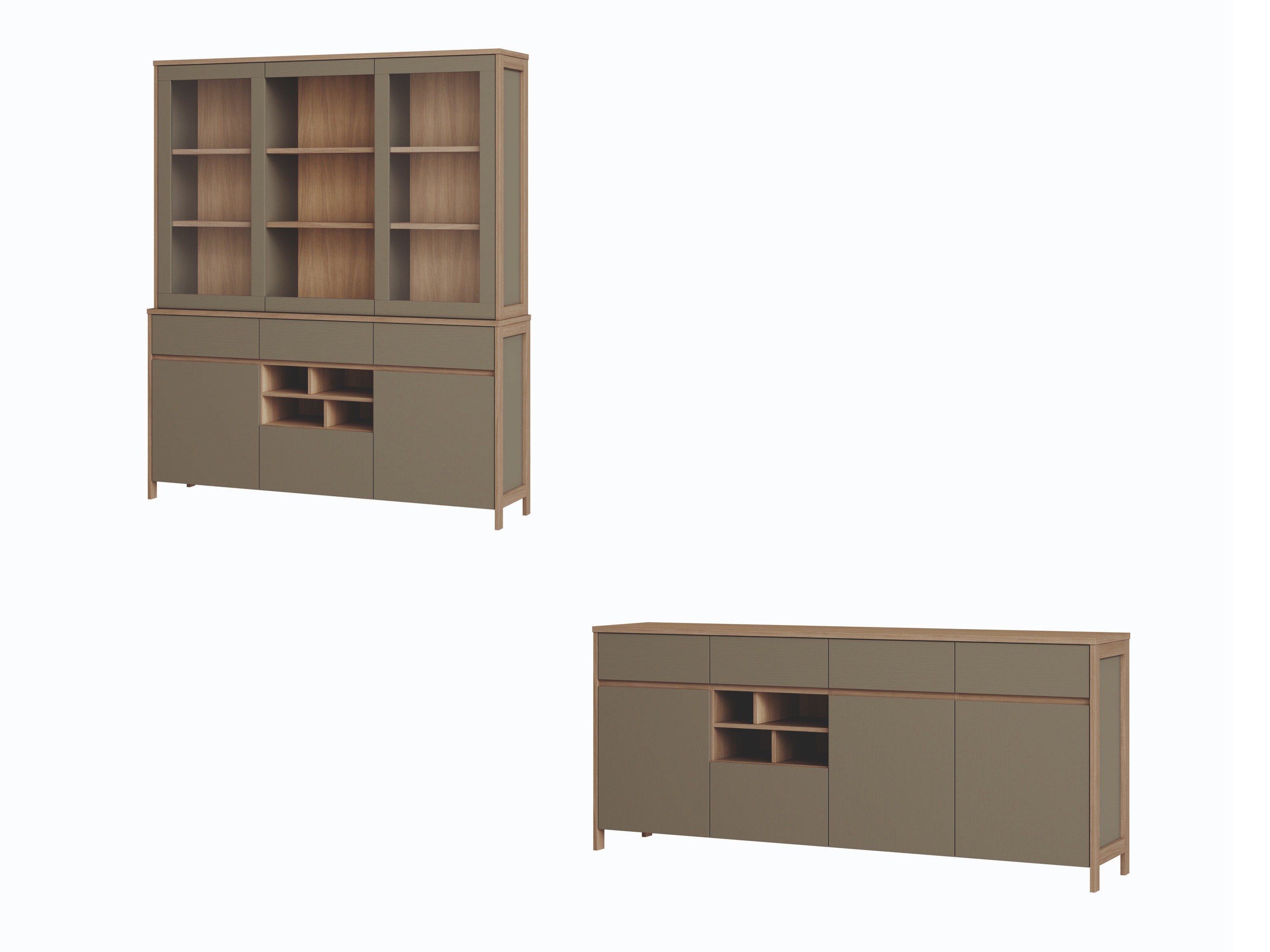 Conjunto de mobiliário Fermaru 114 (Verde empoeirado + Carvalho)