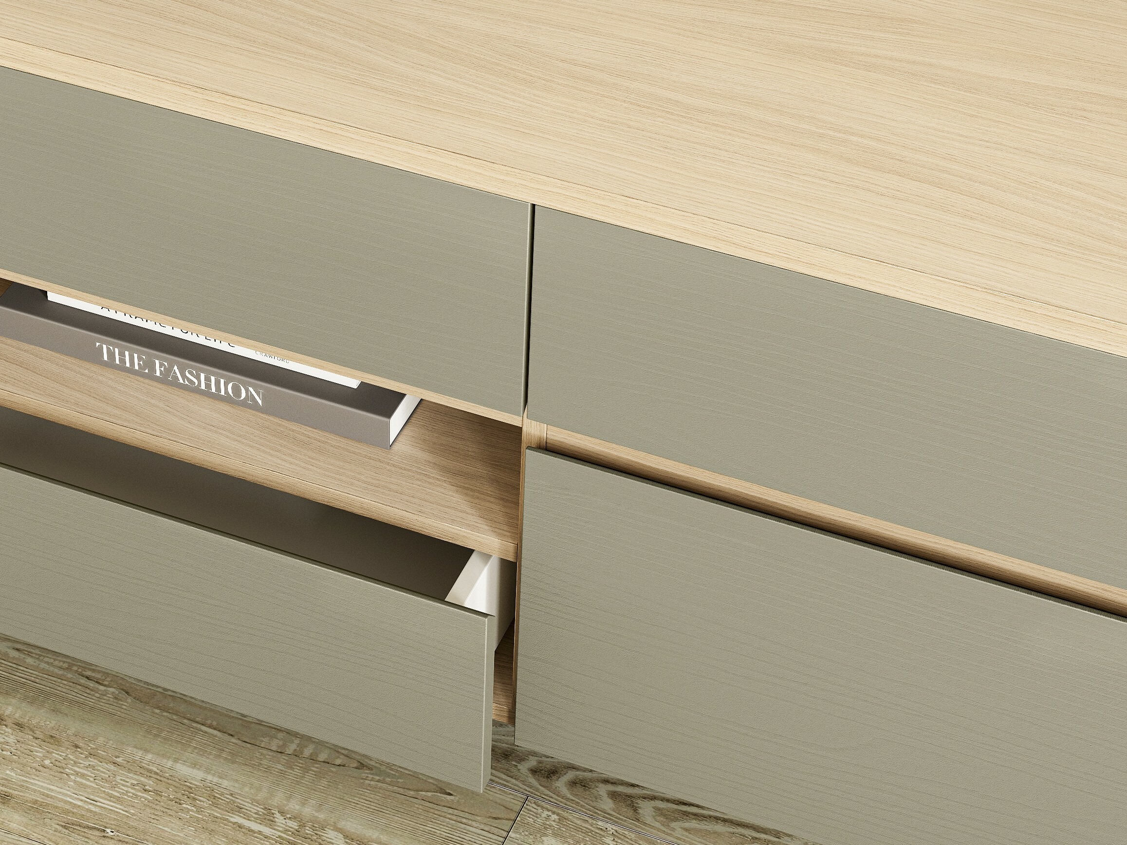 Conjunto para sala de estar Fermaru 110 (Verde empoeirado + Carvalho)