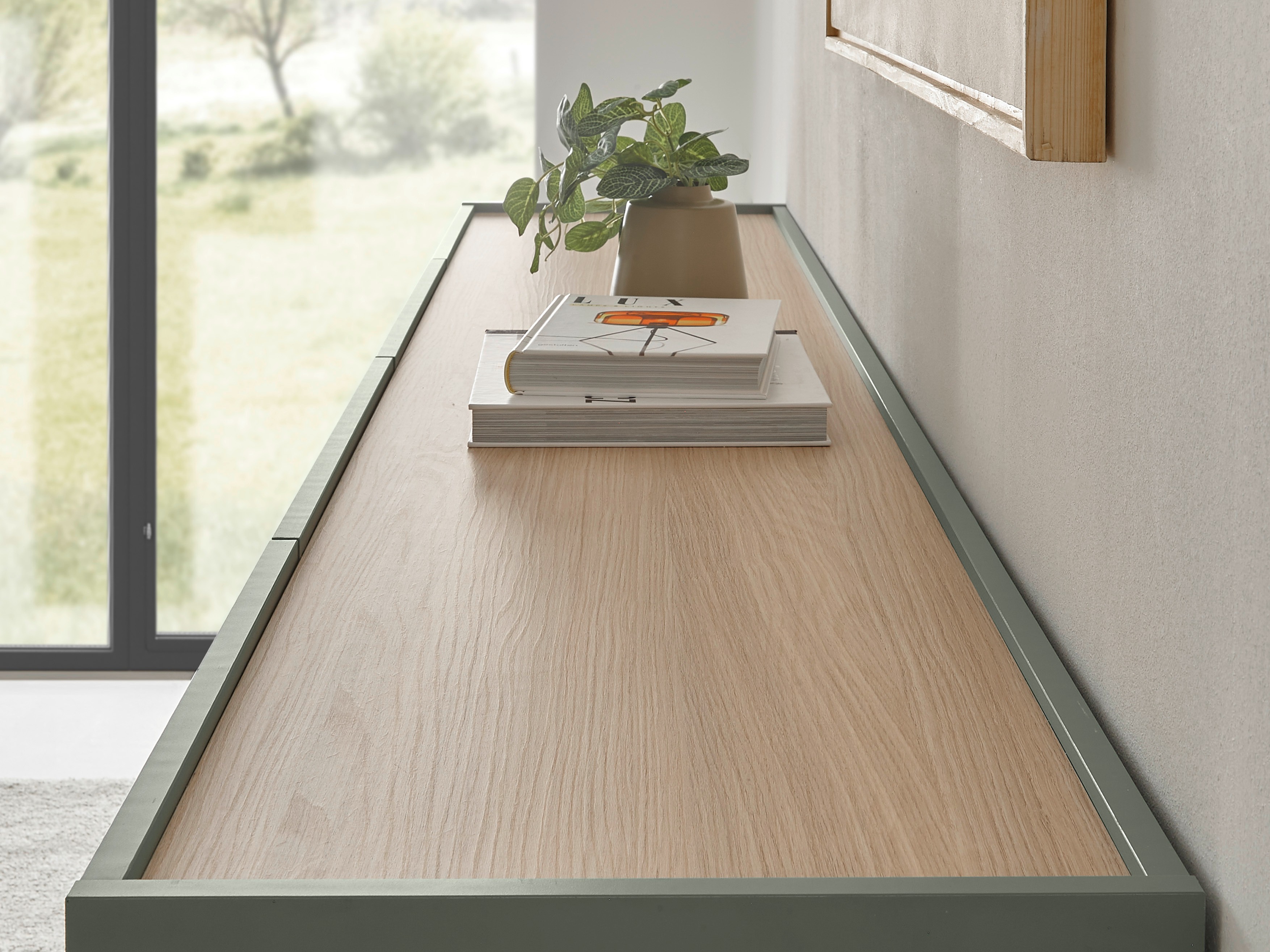 Móvel de TV Elbsori 116 (Verde + Carvalho)