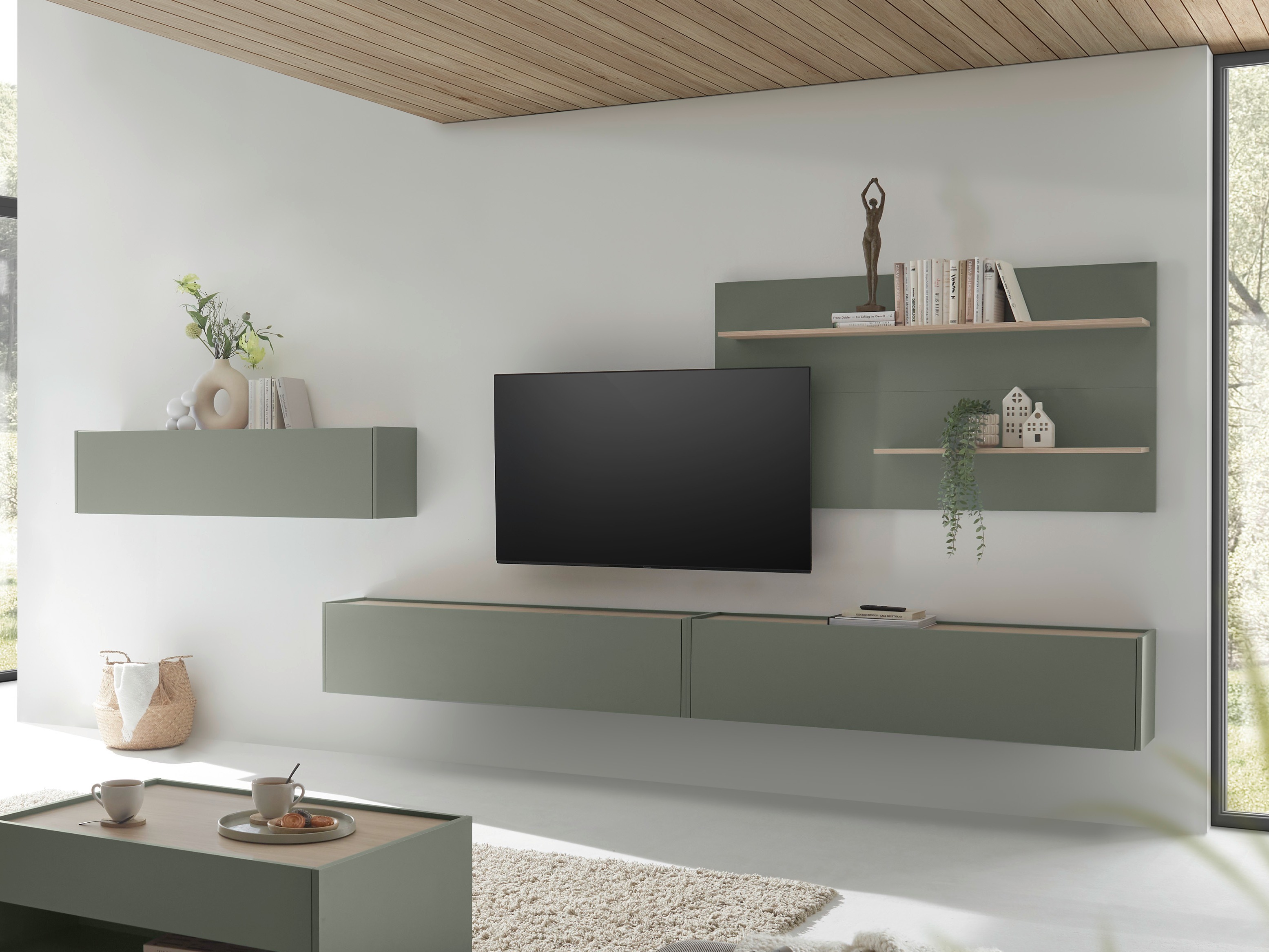 Conjunto para sala de estar Elbsori 121 (Verde + Carvalho)