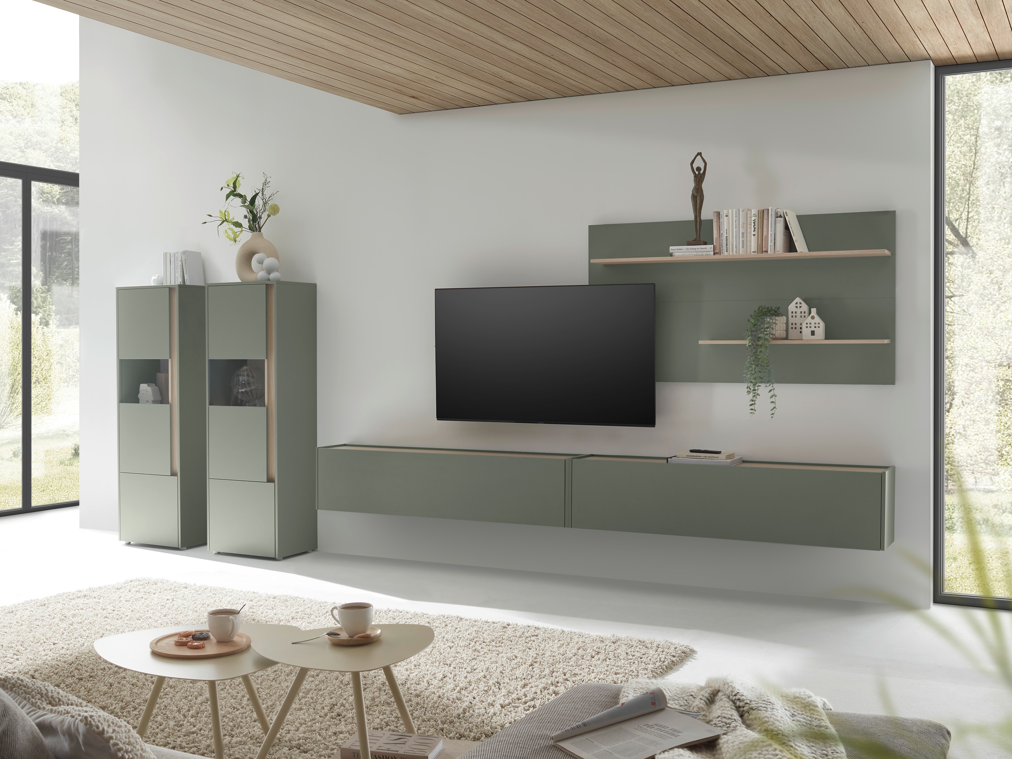 Conjunto para sala de estar Elbsori 135 (Verde + Carvalho)
