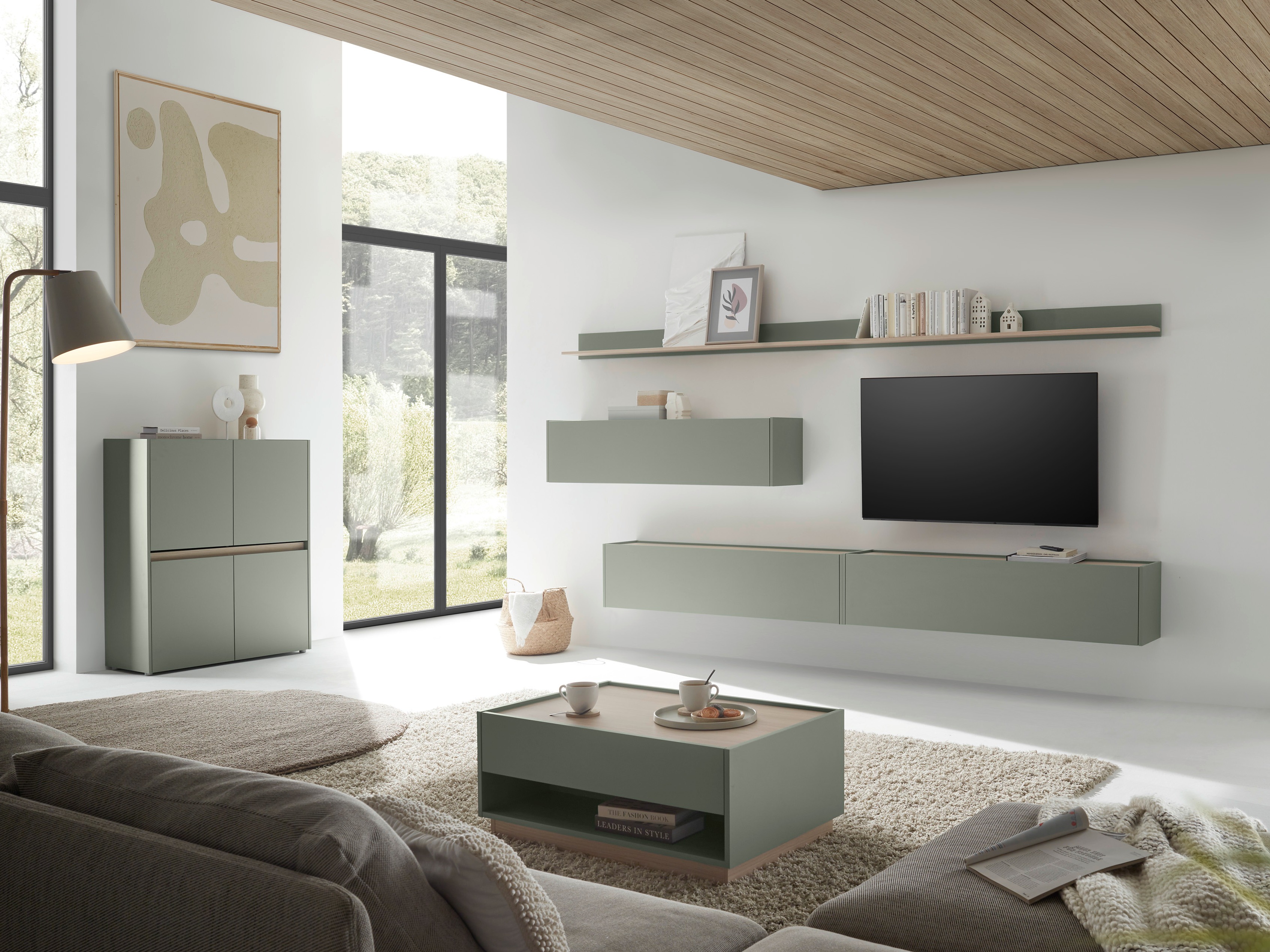 Conjunto para sala de estar Elbsori 142 (Verde + Carvalho)