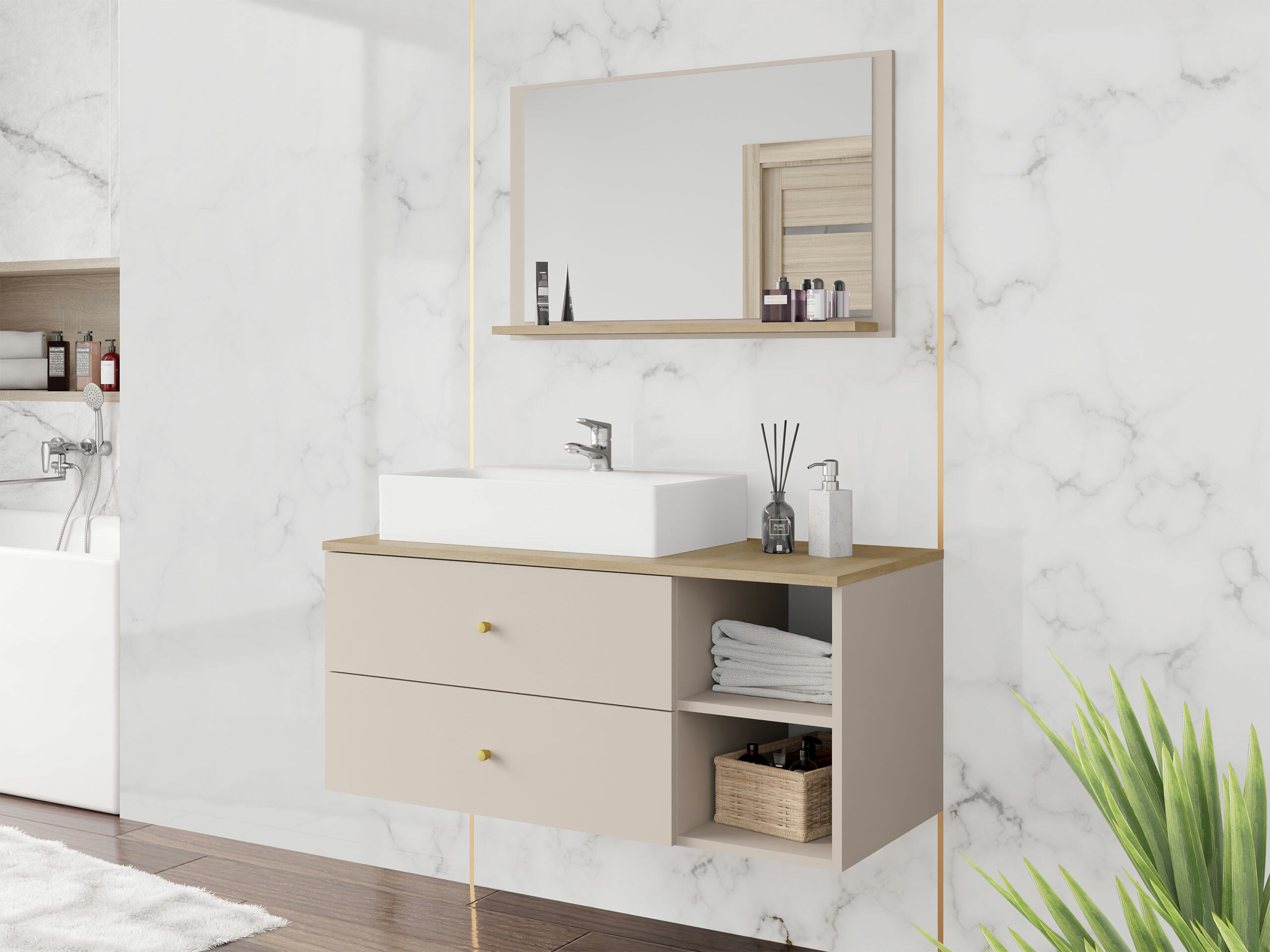 Conjunto para casa de banho Ophruvi 100 (Castanho claro)