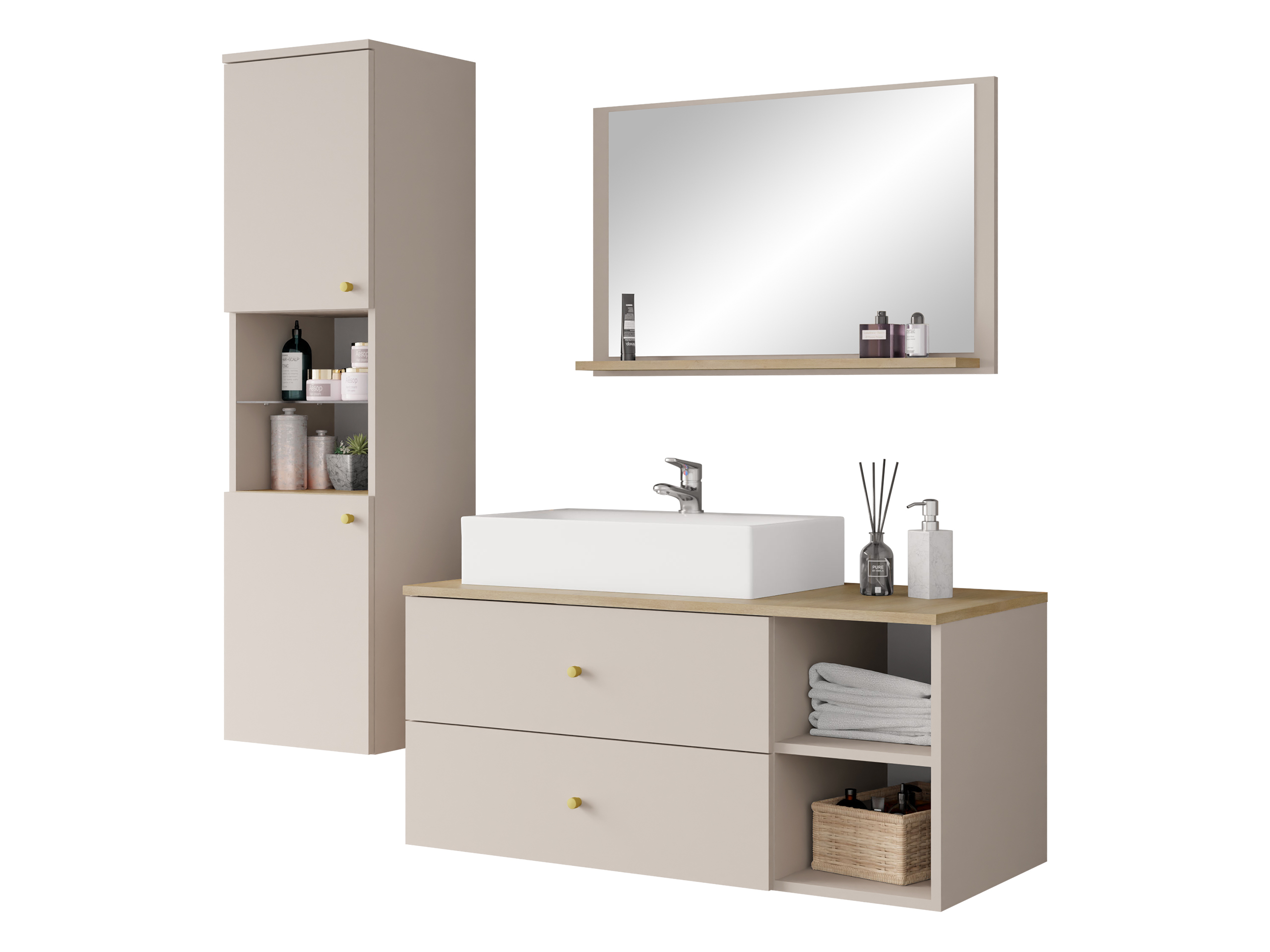 Conjunto para casa de banho Ophruvi 101 (Castanho claro)