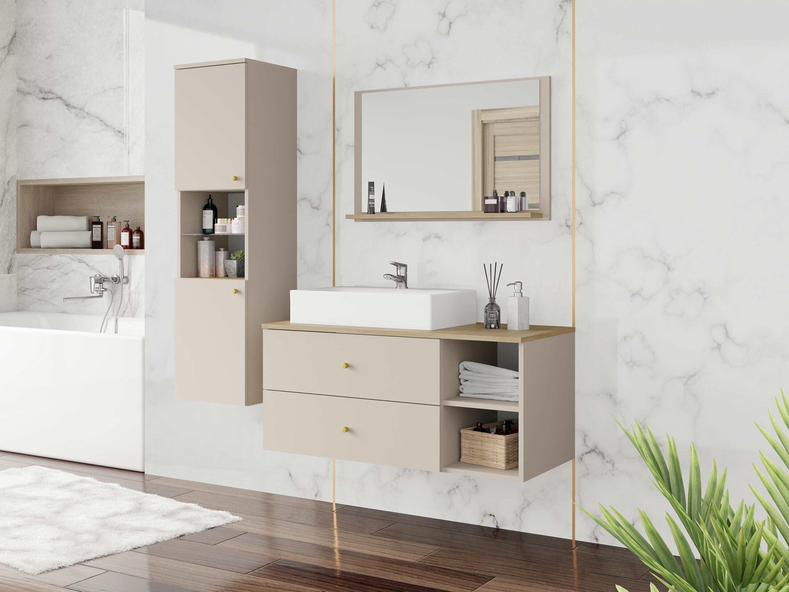 Conjunto para casa de banho Ophruvi 101 (Castanho claro)