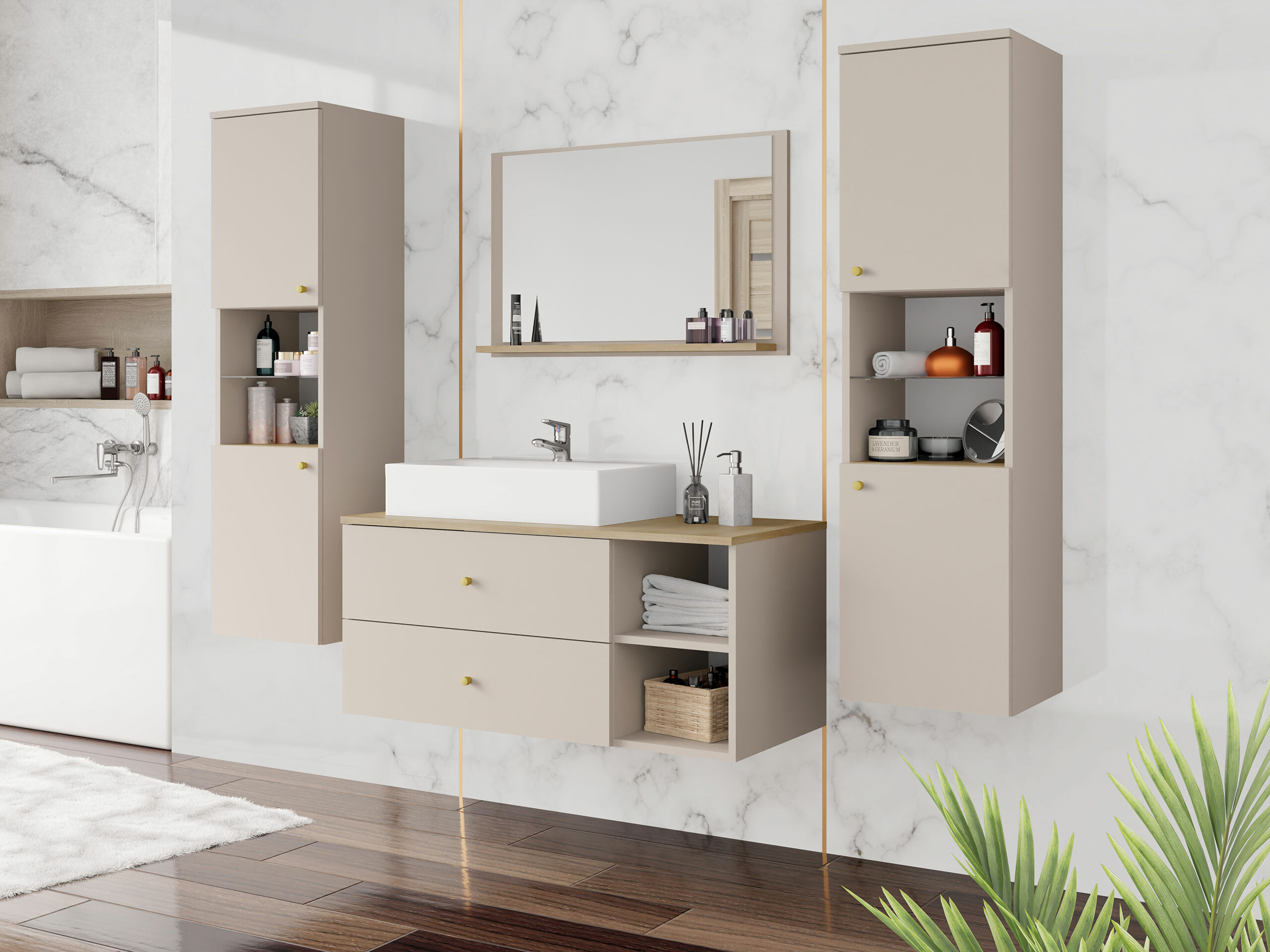 Conjunto para casa de banho Ophruvi 102 (Castanho claro)