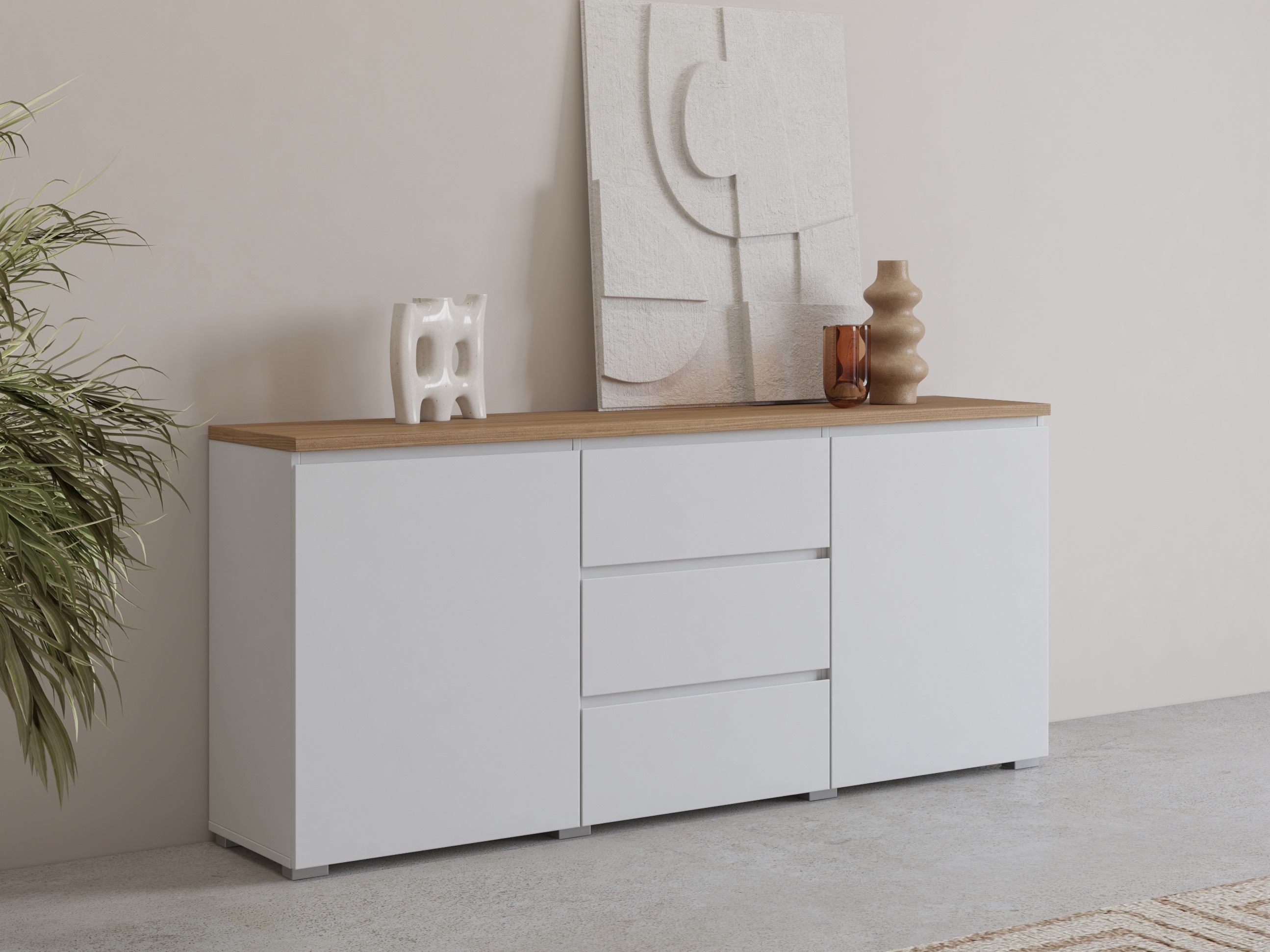 Cómoda Baletu 106 (Branco + Carvalho)