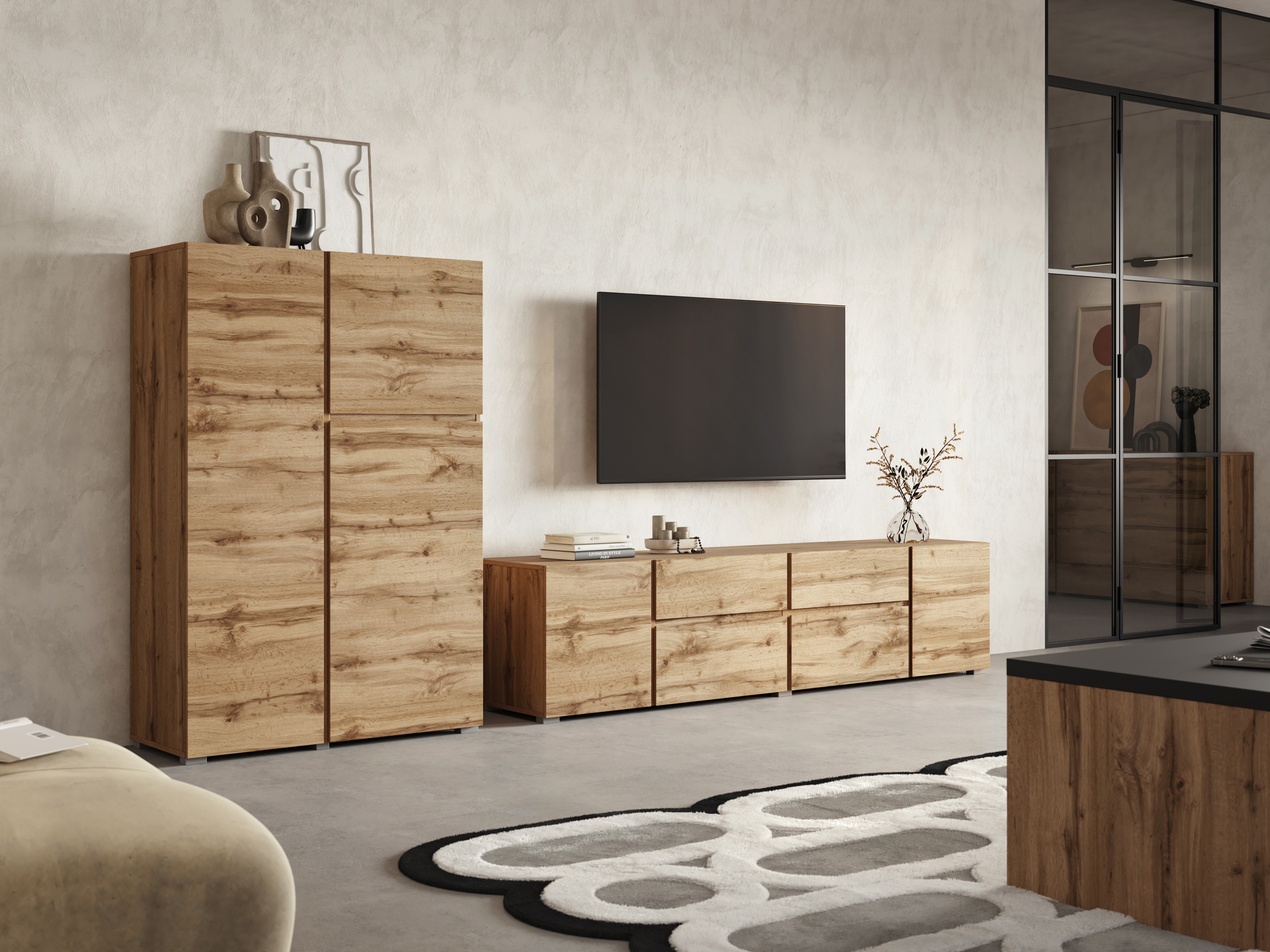 Conjunto para sala de estar Elbleve 104 (Carvalho wotan)