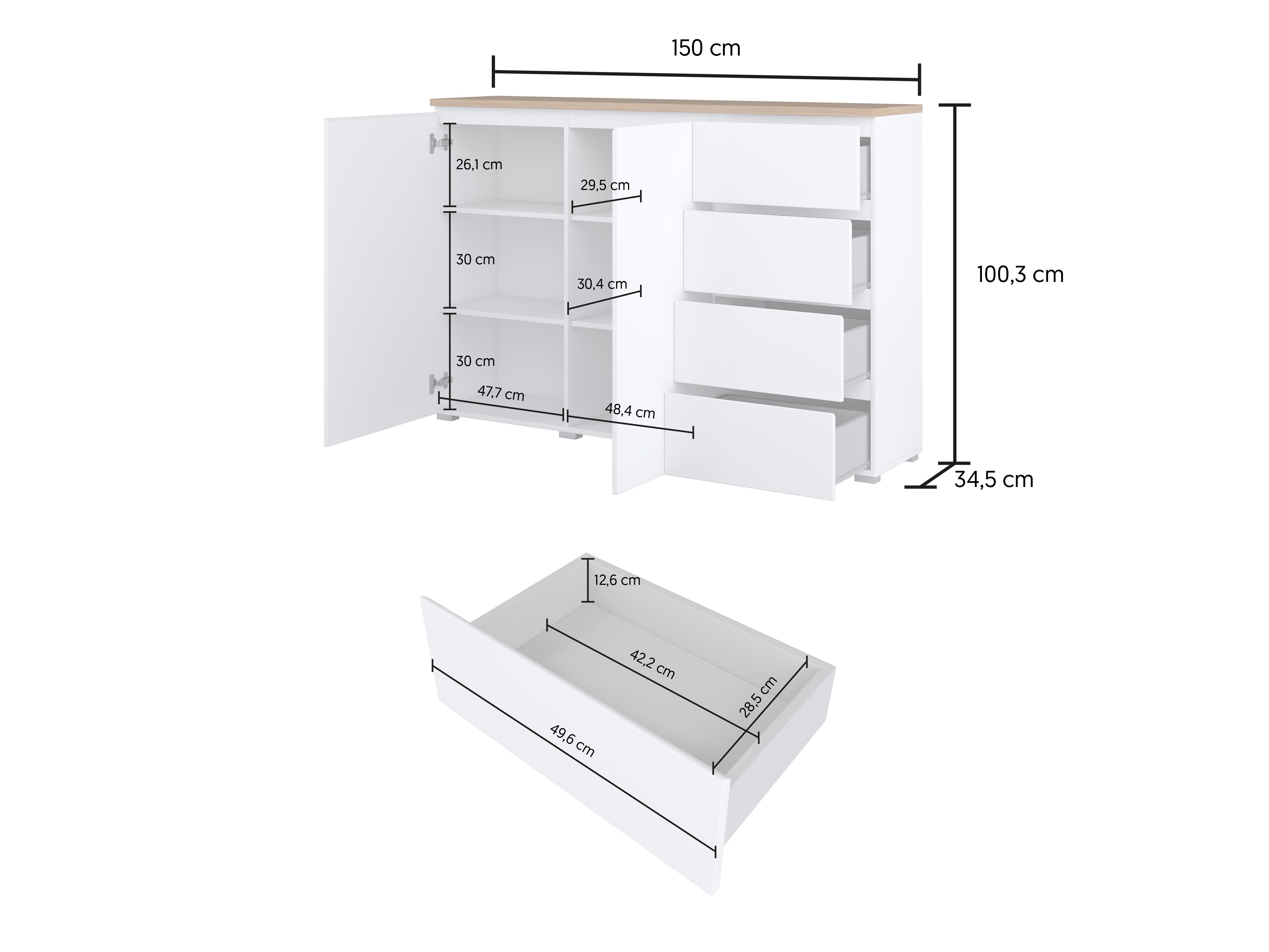 Cómoda Baletu 109 (Branco + Carvalho)