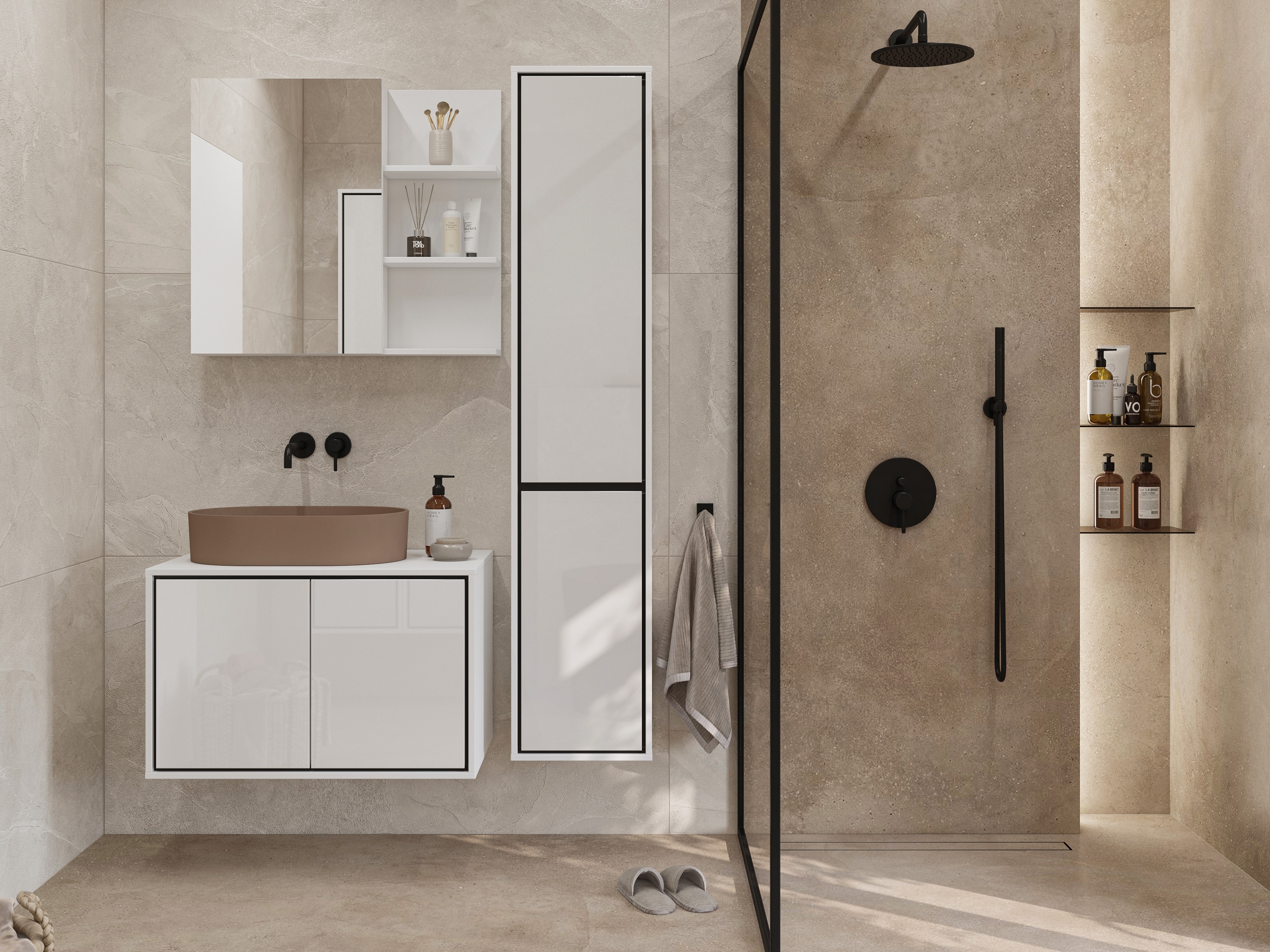 Conjunto para casa de banho Tecavu 105 (Branco brilhante + Branco)