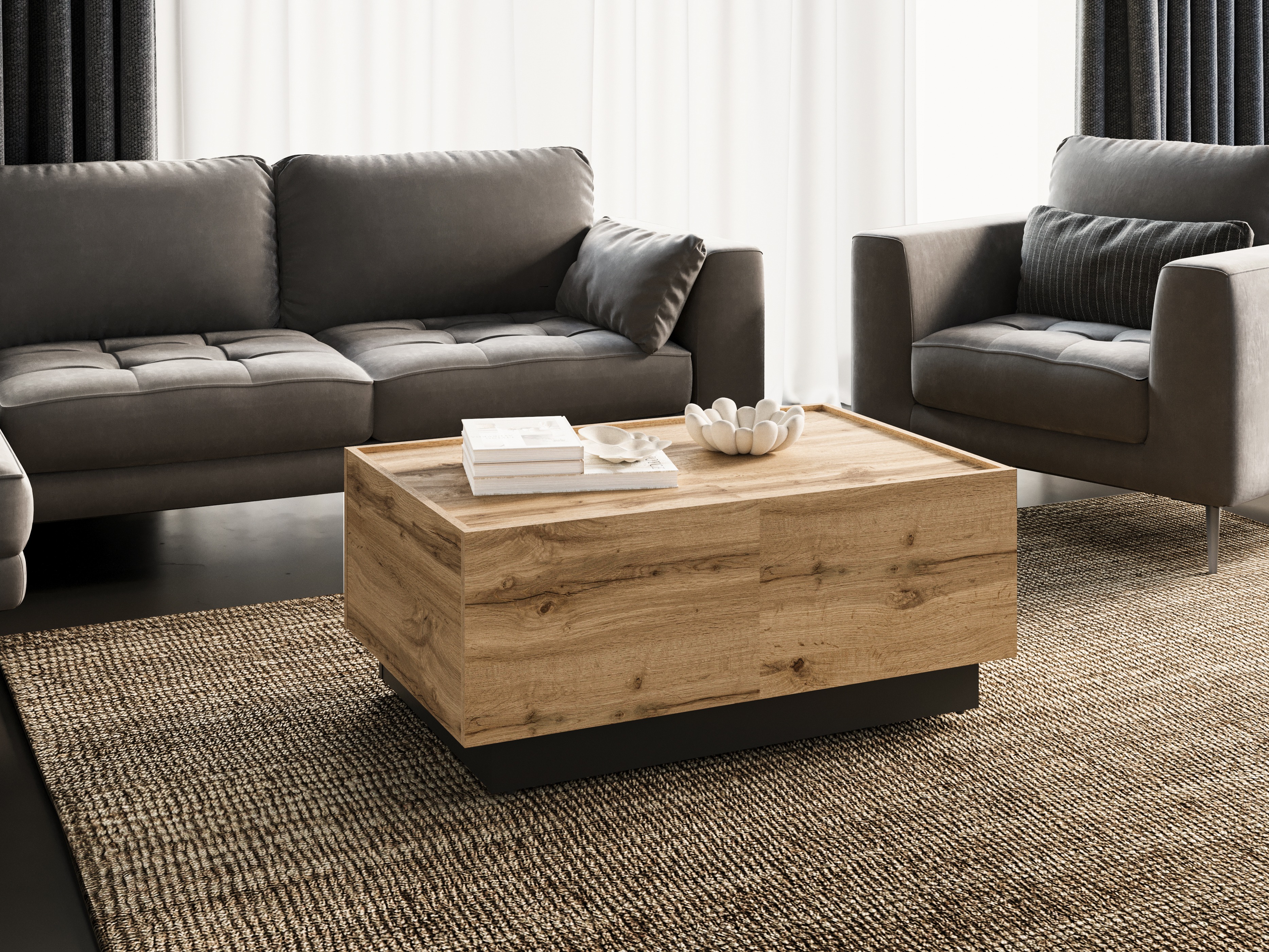 Mesa de centro extensível Austin 380 (Carvalho wotan + Preto)