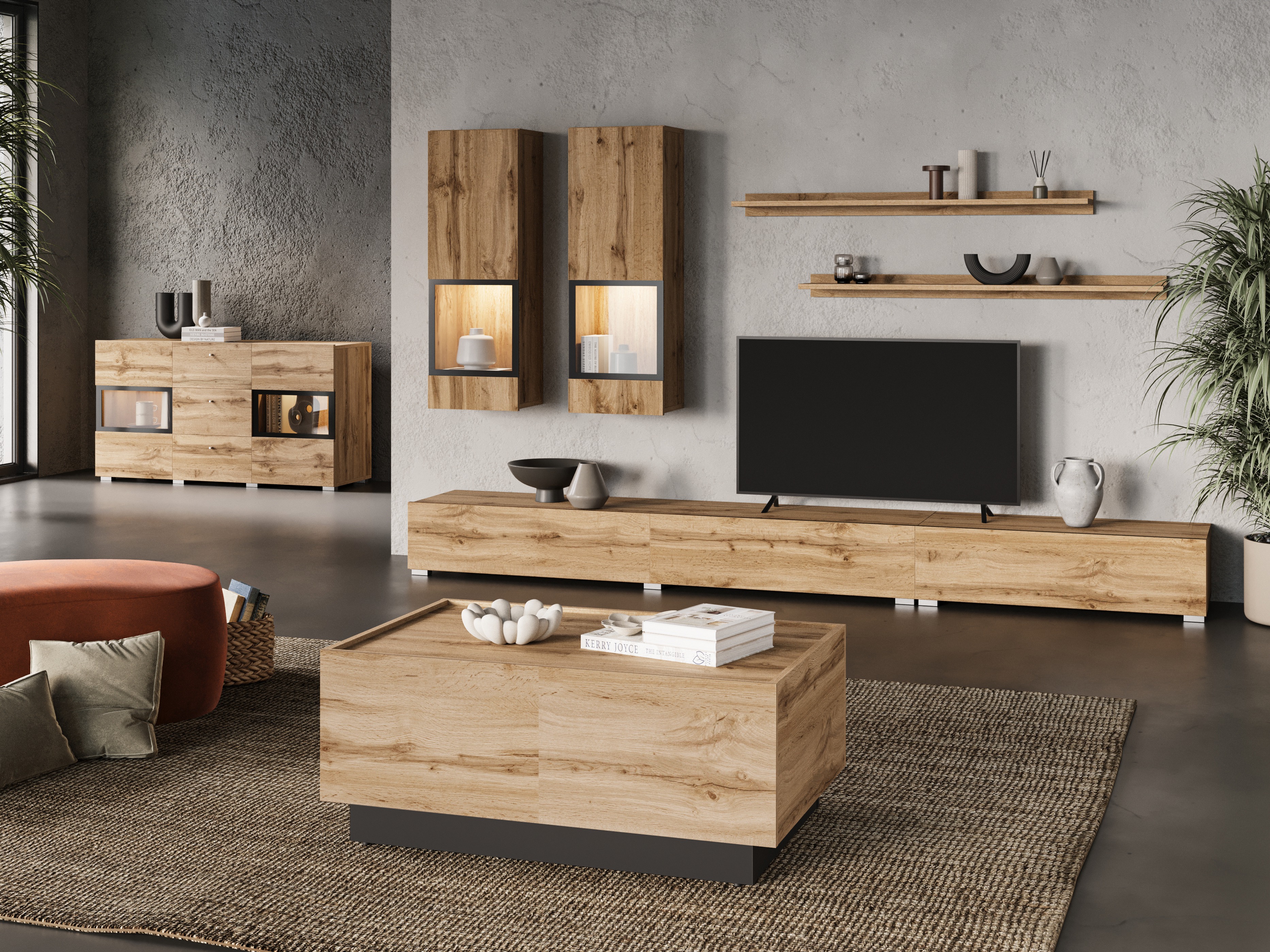 Mesa de centro extensível Austin 380 (Carvalho wotan + Preto)