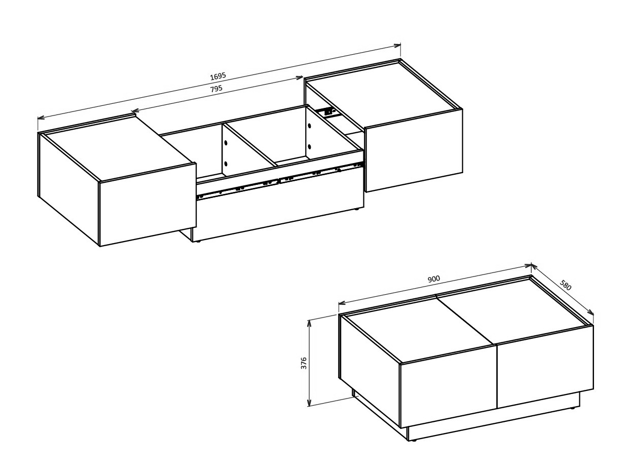 Mesa de centro extensível Austin 380 (Carvalho wotan + Preto)