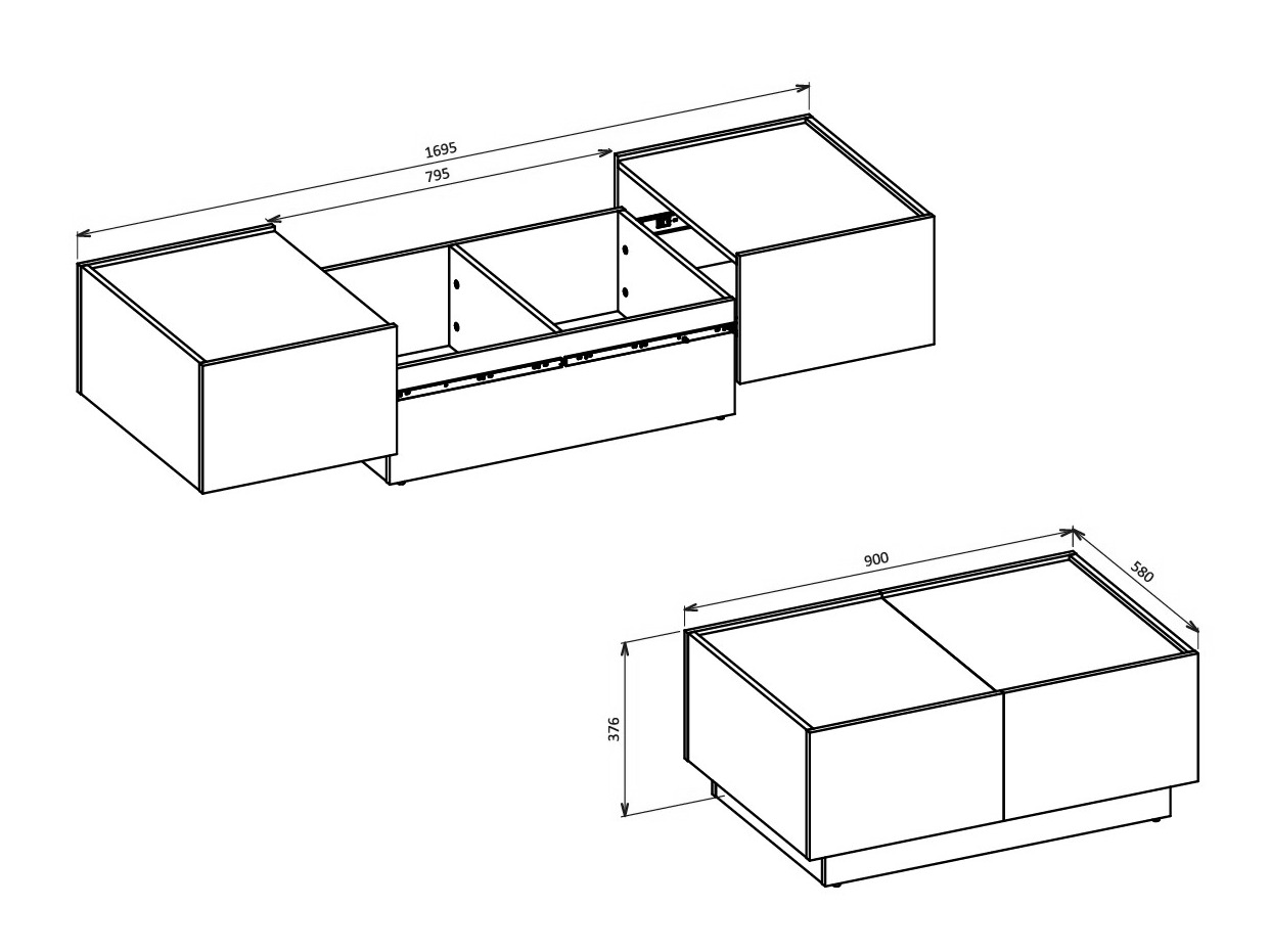 Mesa de centro extensível Austin 380 (Caxemira + Preto)