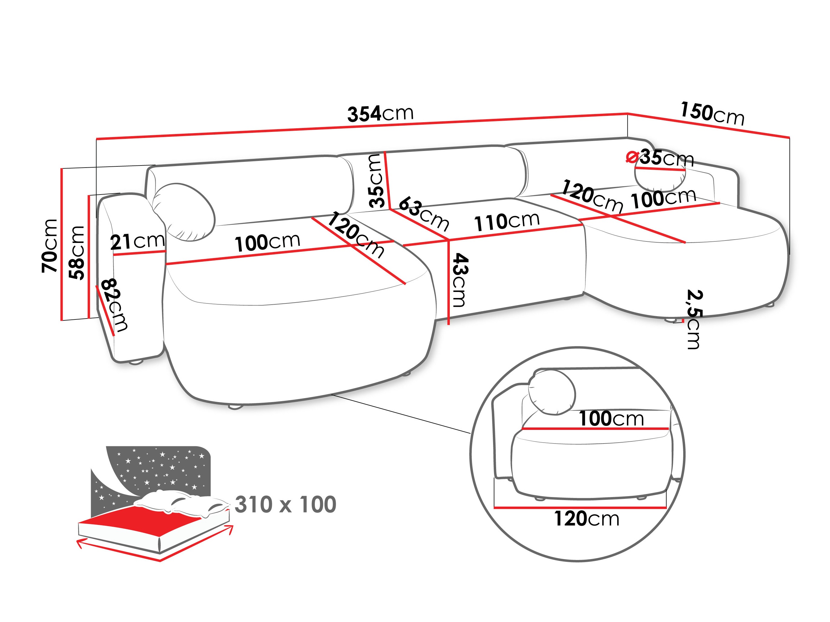 Sofá de canto Comfivo 480 (Velo 621)