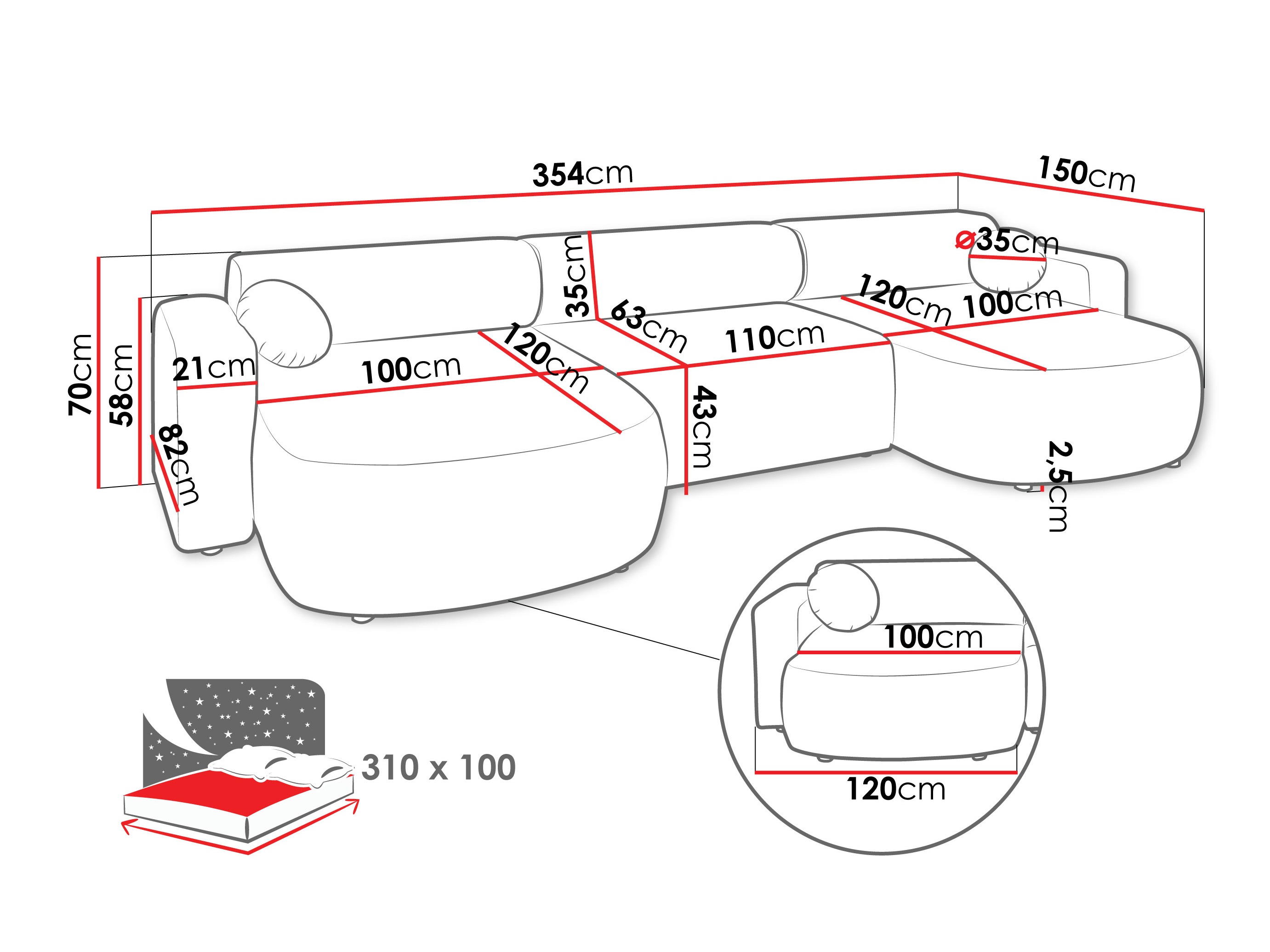 Sofá de canto Comfivo 480 (Velo 635)