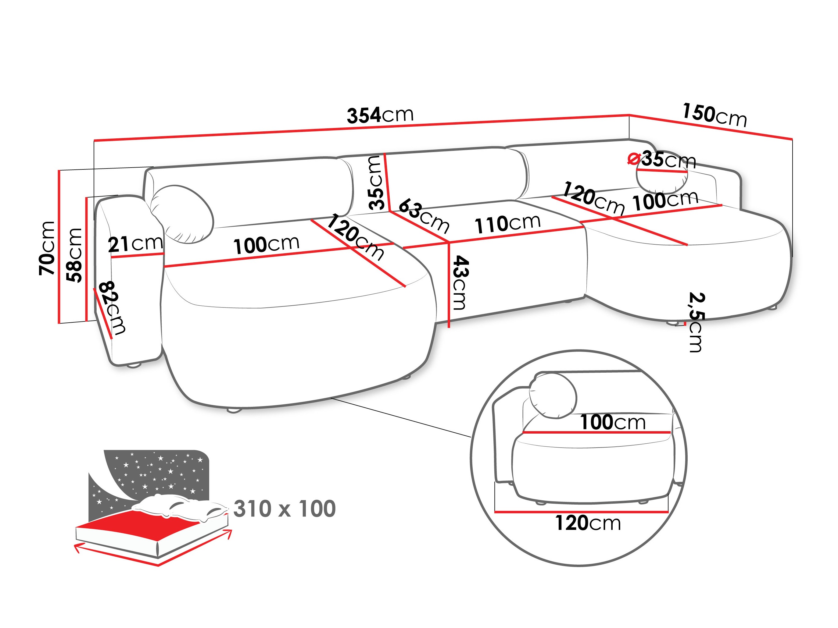 Sofá de canto Comfivo Pullus I (Velo 623)