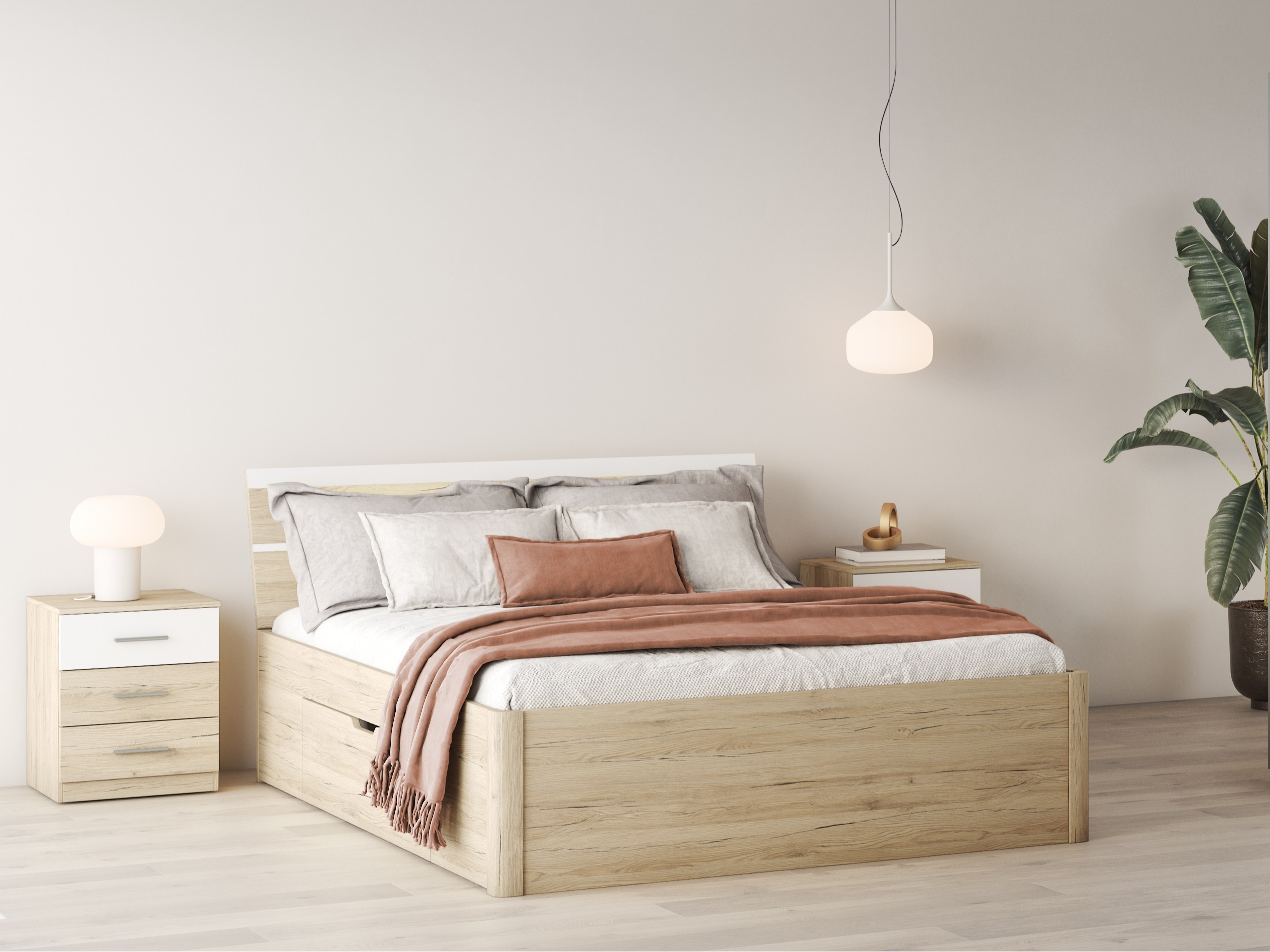 Cama Melvele 103 (Carvalho de san remo + Branco)