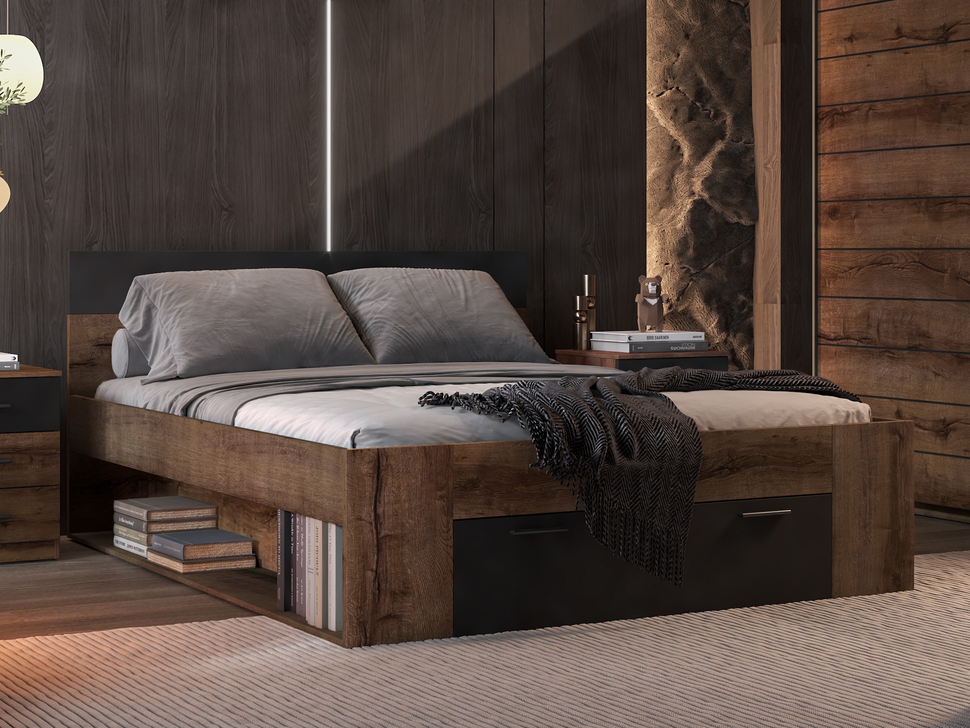 Cama Melvele 108 (Carvalho do Monastery + Preto)