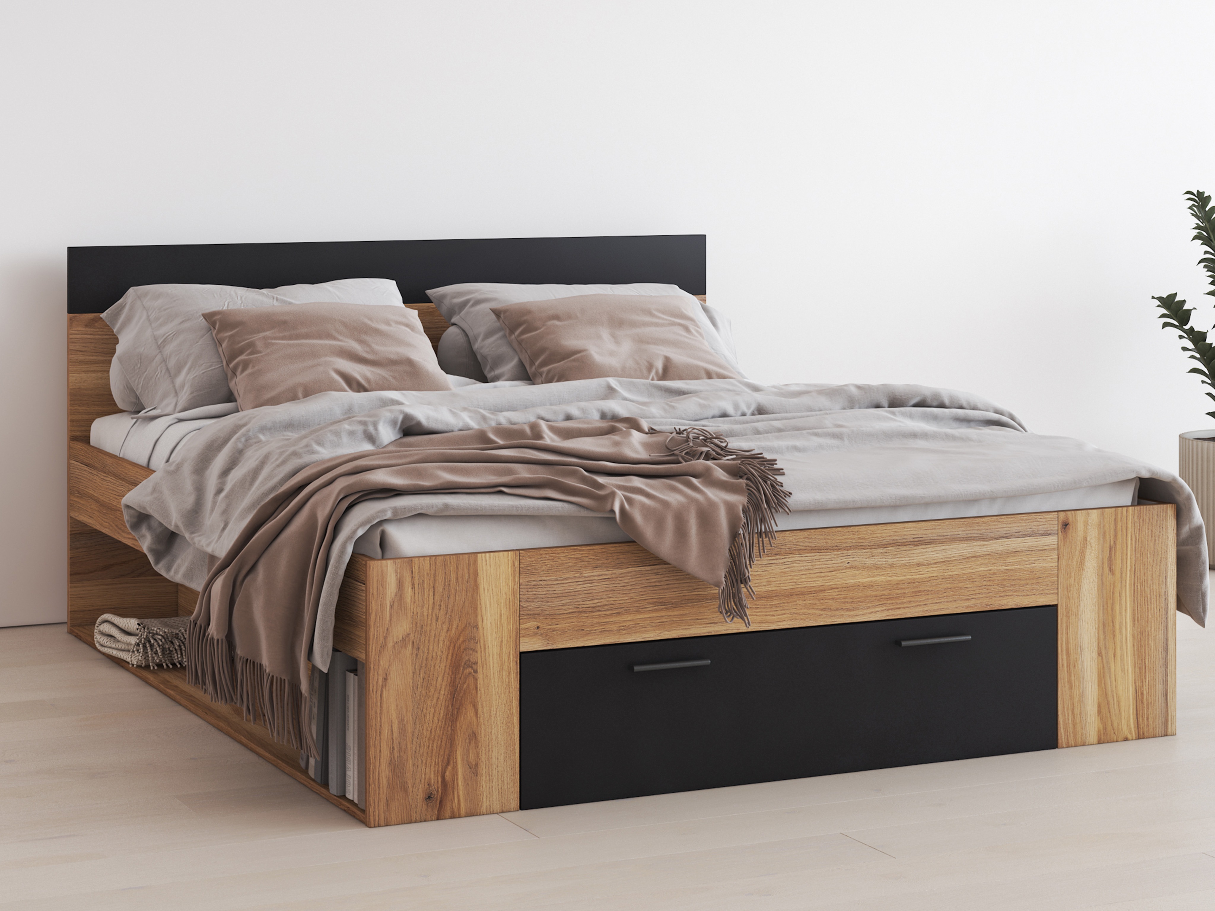 Cama Melvele 108 (Carvalho + Preto)