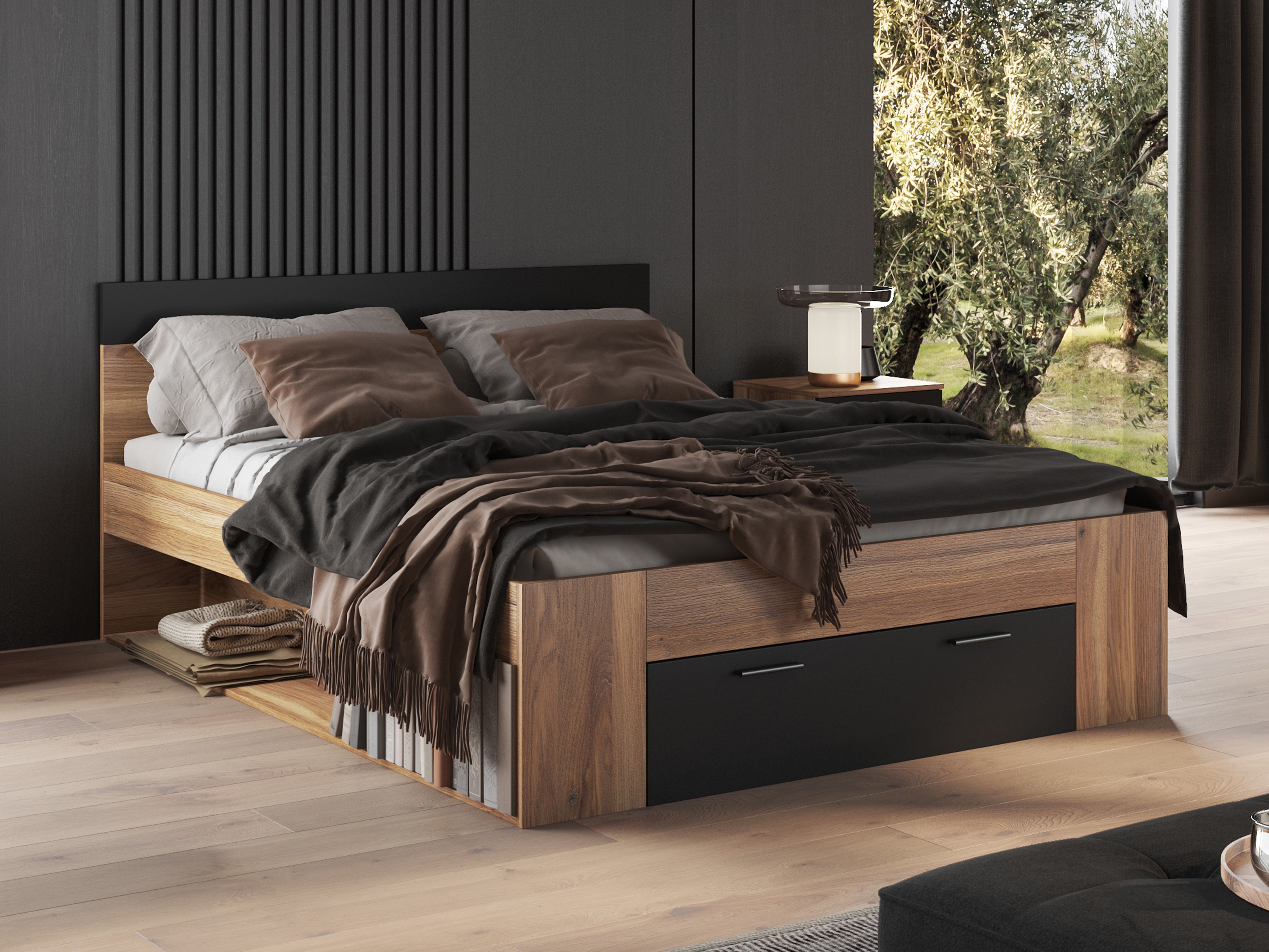 Cama Melvele 108 (Carvalho + Preto)