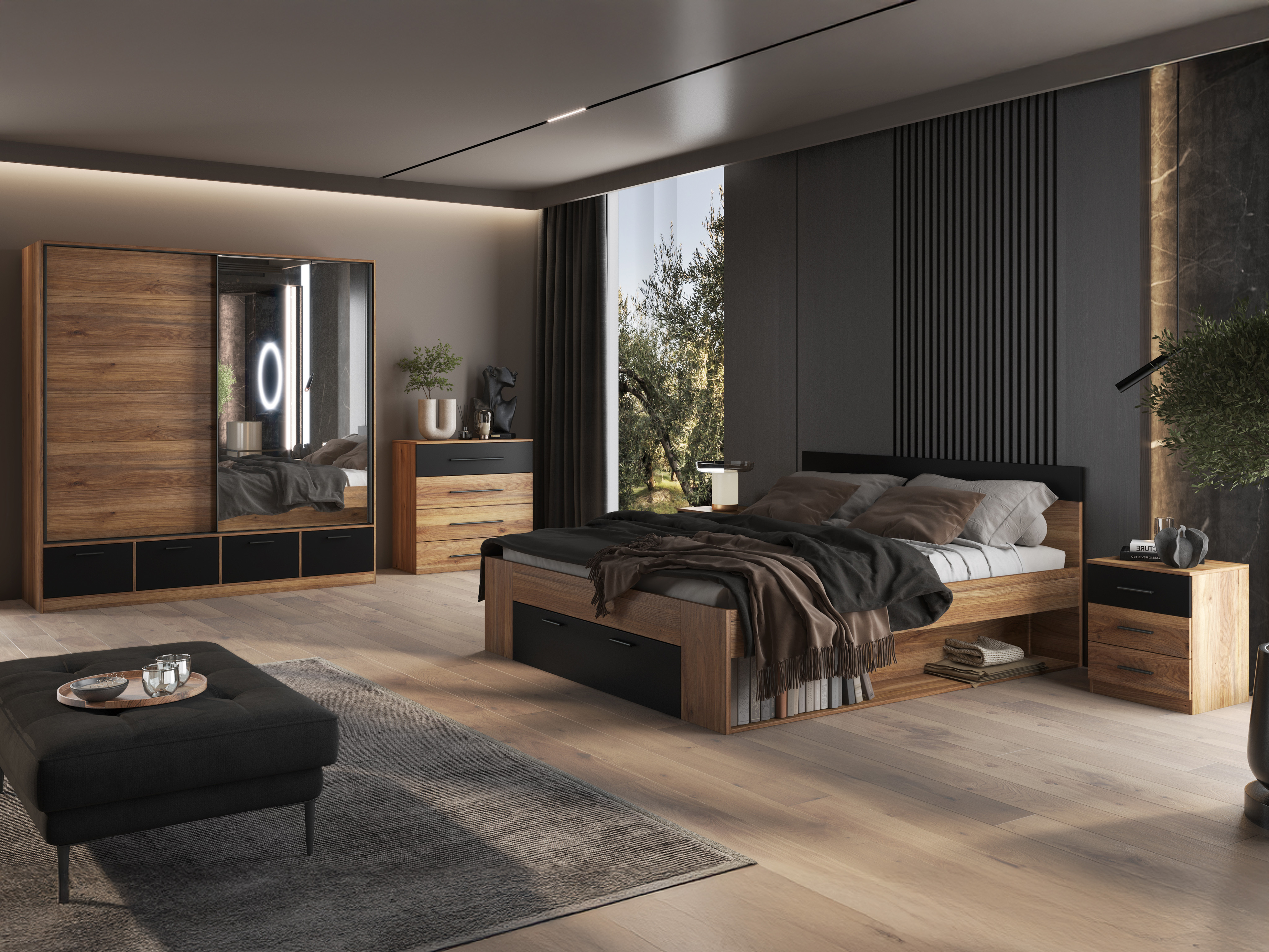 Cama Melvele 108 (Carvalho + Preto)