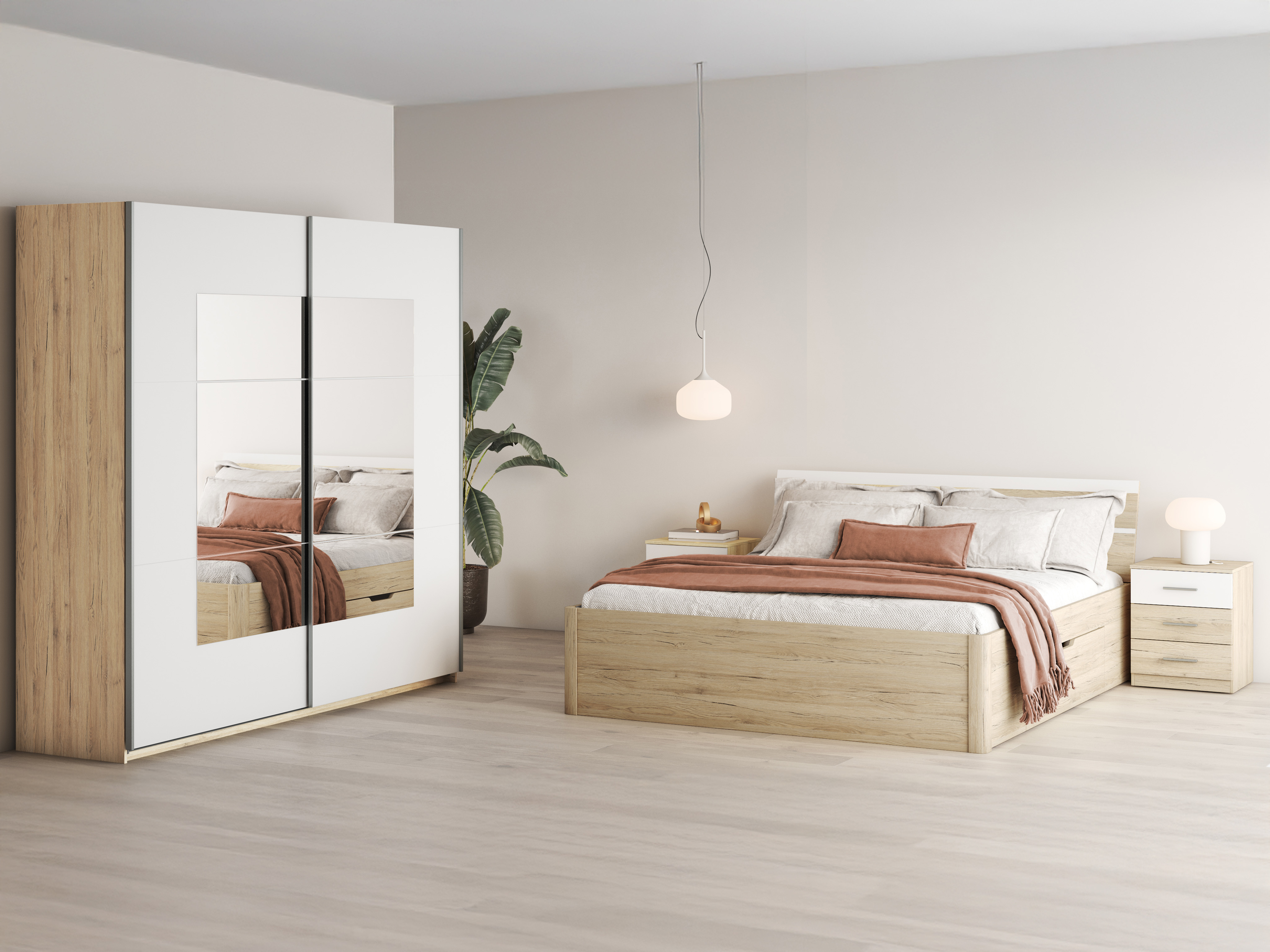 Cama Melvele 112 (Carvalho de san remo + Branco)