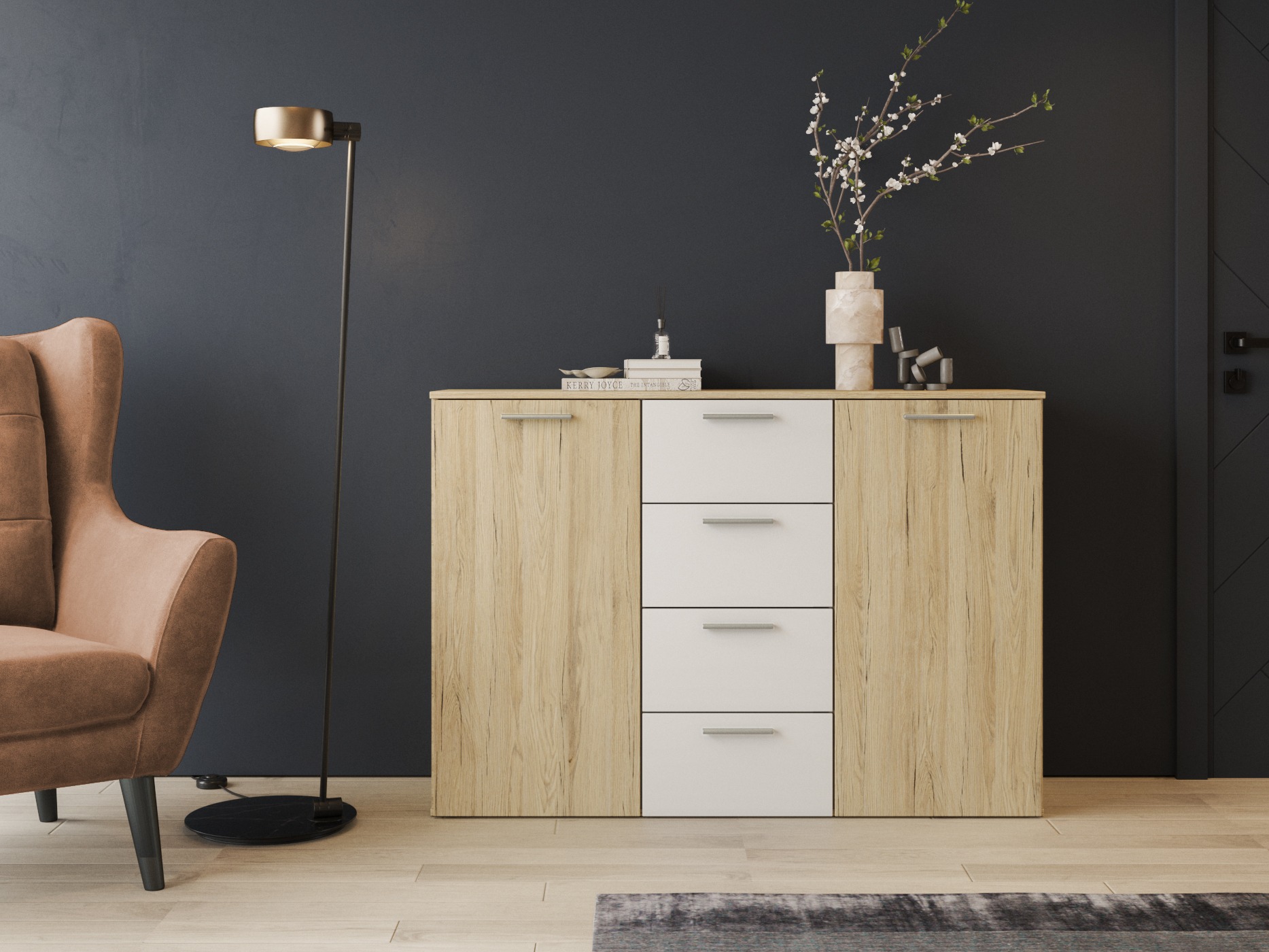 Cómoda Melvele 101 (Carvalho de san remo + Branco)