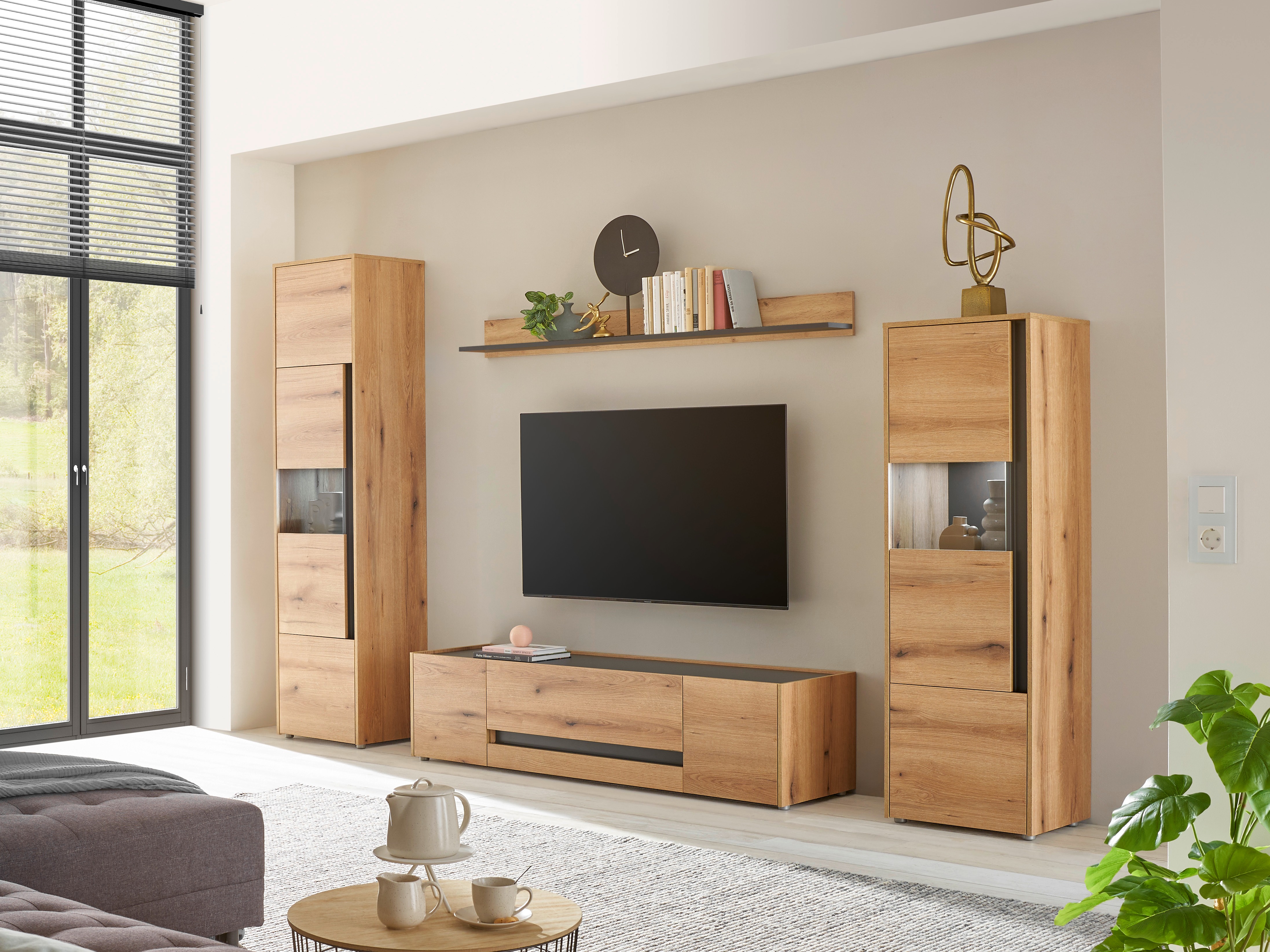 Conjunto para sala de estar Elbsori 130 (Carvalho + Antracite)